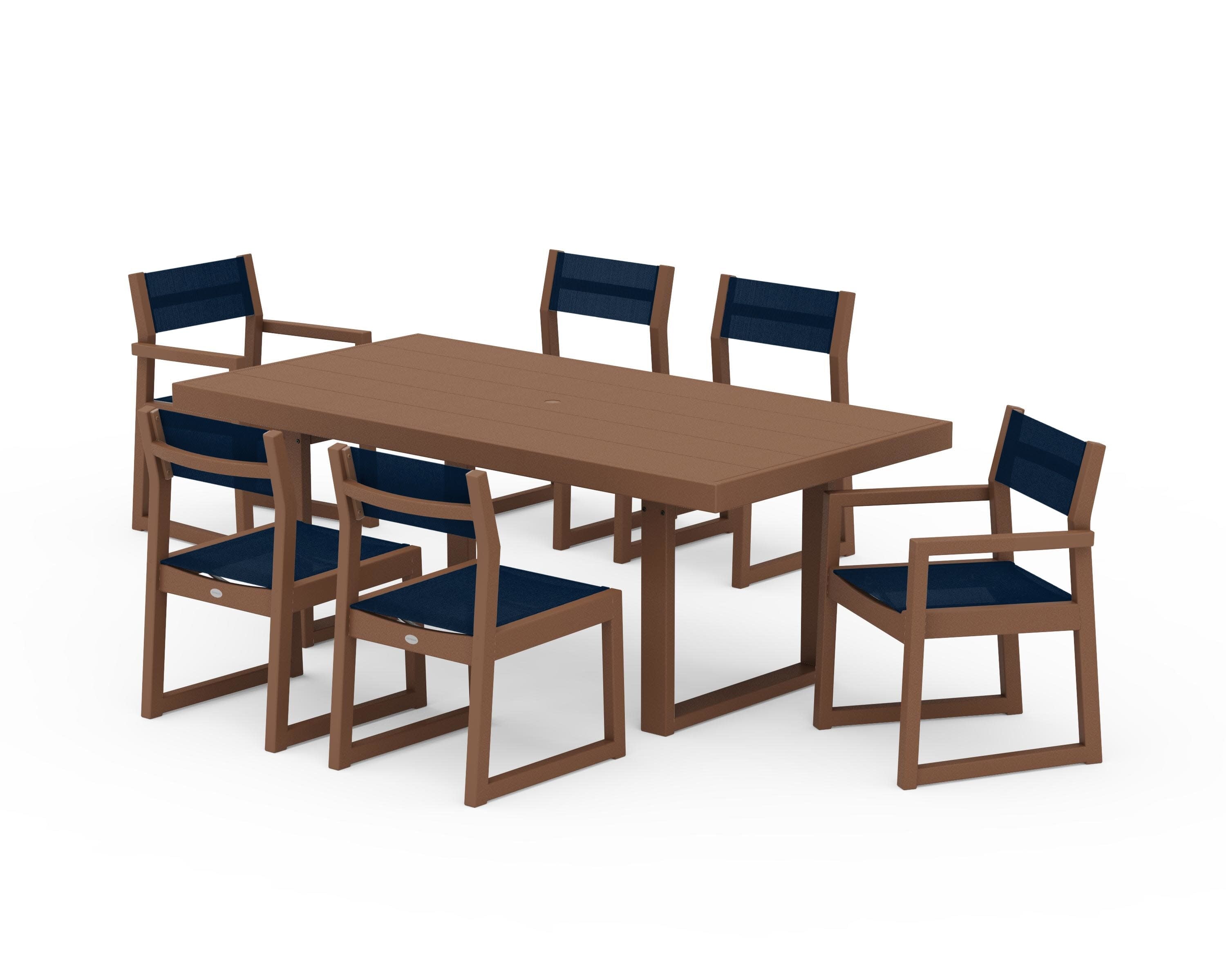 EDGE Sling 7-Piece Dining Set in Teak / Navy Blue Sling
