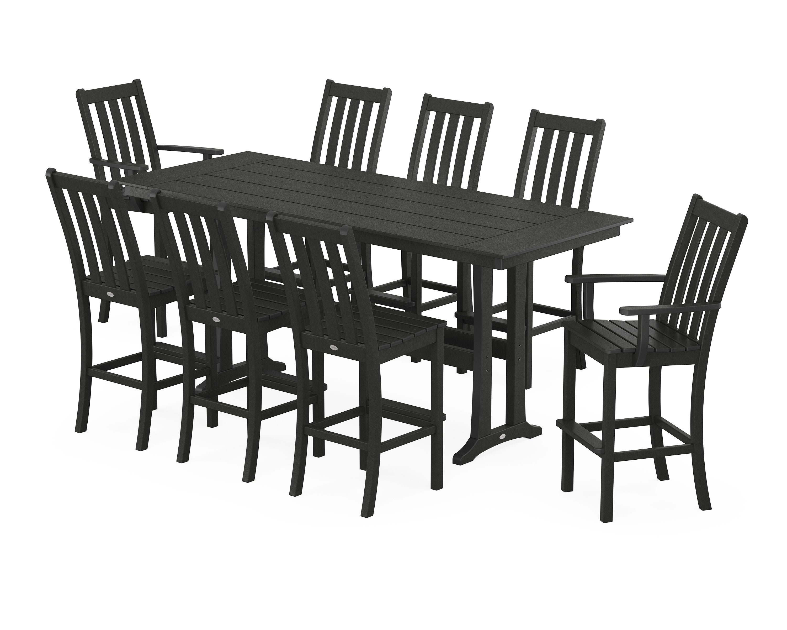 Vineyard 9-Piece Farmhouse Bar Set with Trestle Legs in Black
