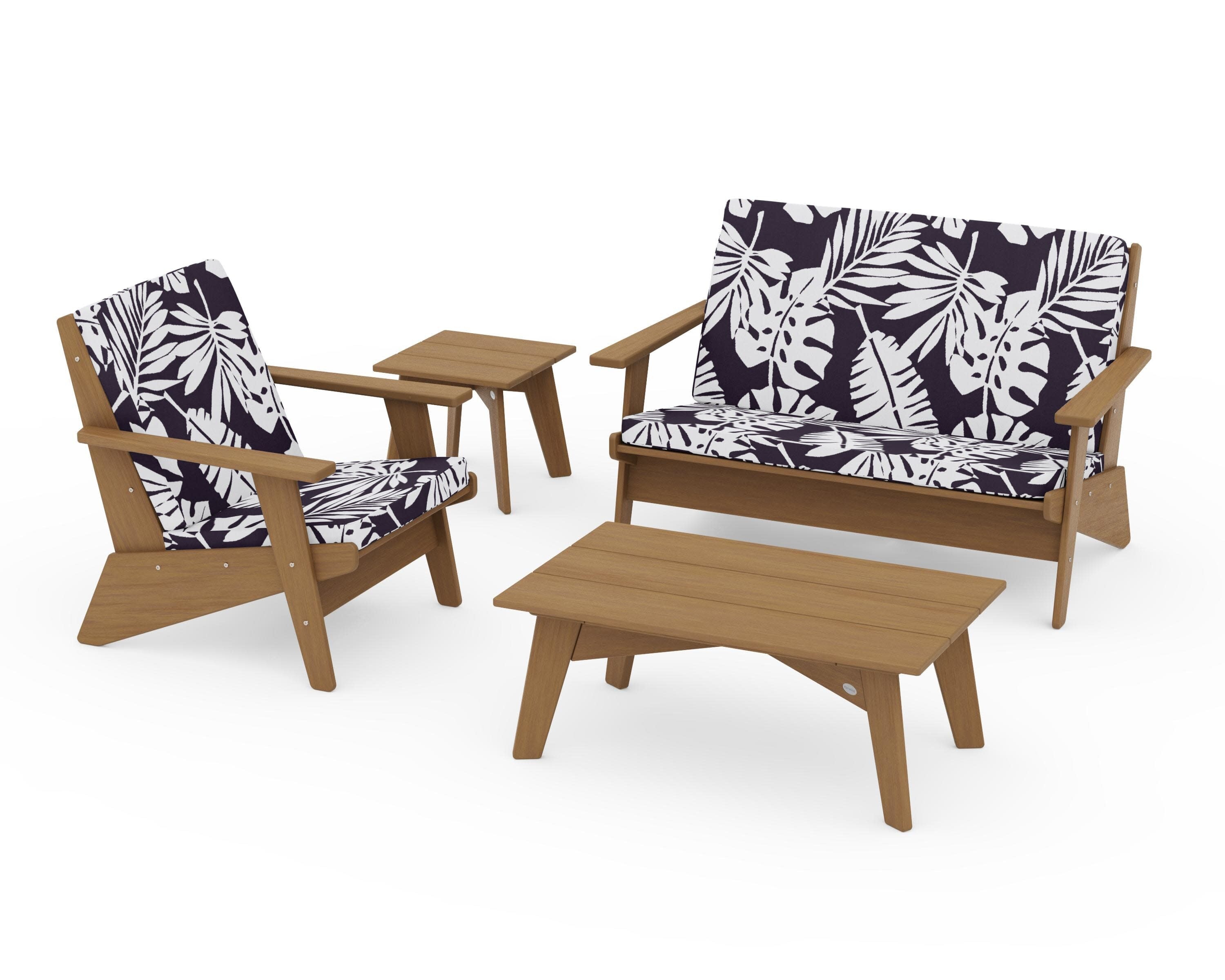 Riviera Modern Lounge 4-Piece Set in Natural / Leaf Navy