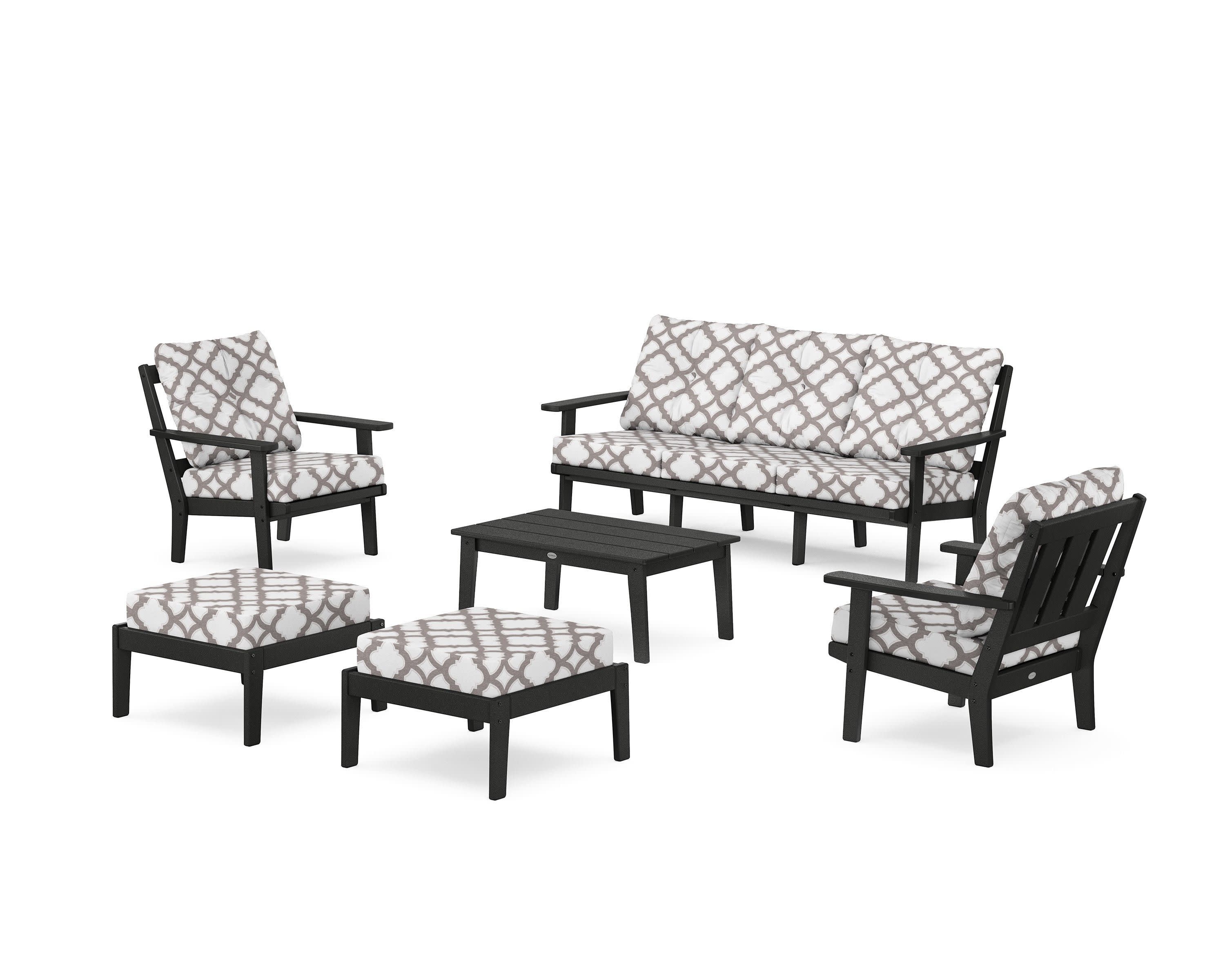 Oxford 6-Piece Lounge Sofa Set in Black / Trellis Grey Mist