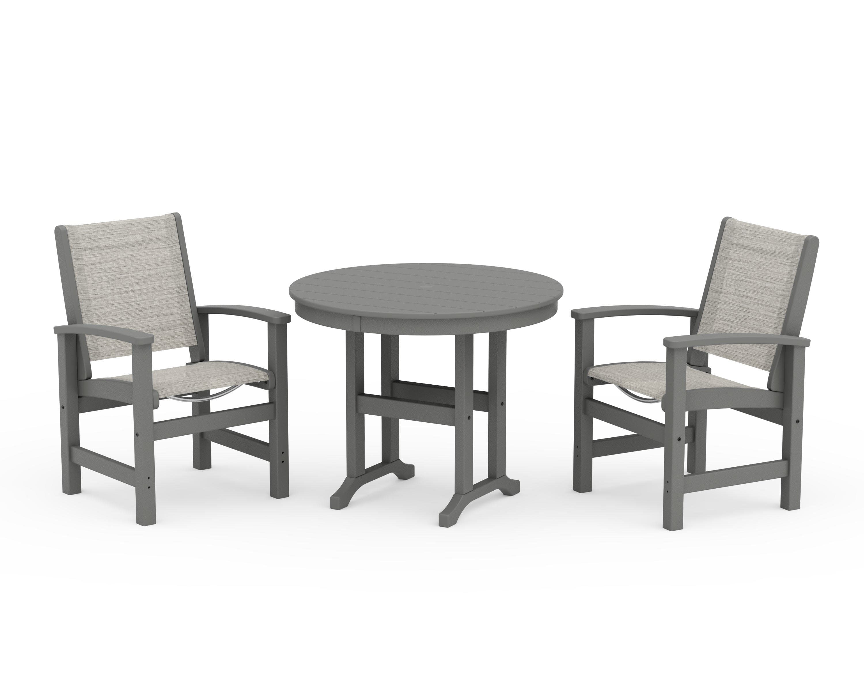 Coastal 3-Piece Round Dining Set in Slate Grey / Birch Sling
