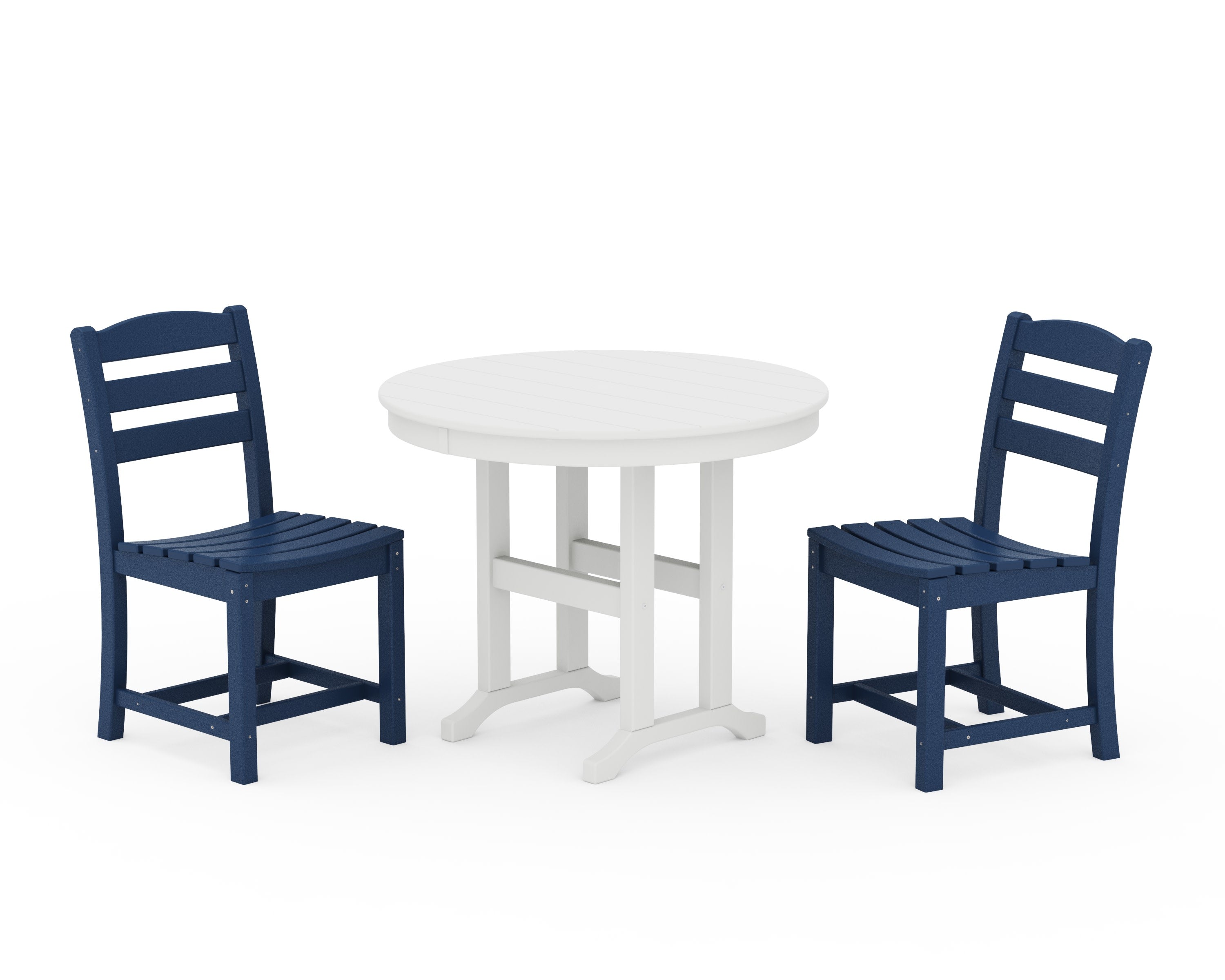 La Casa Caf Side Chair 3-Piece Round Dining Set in Navy / White