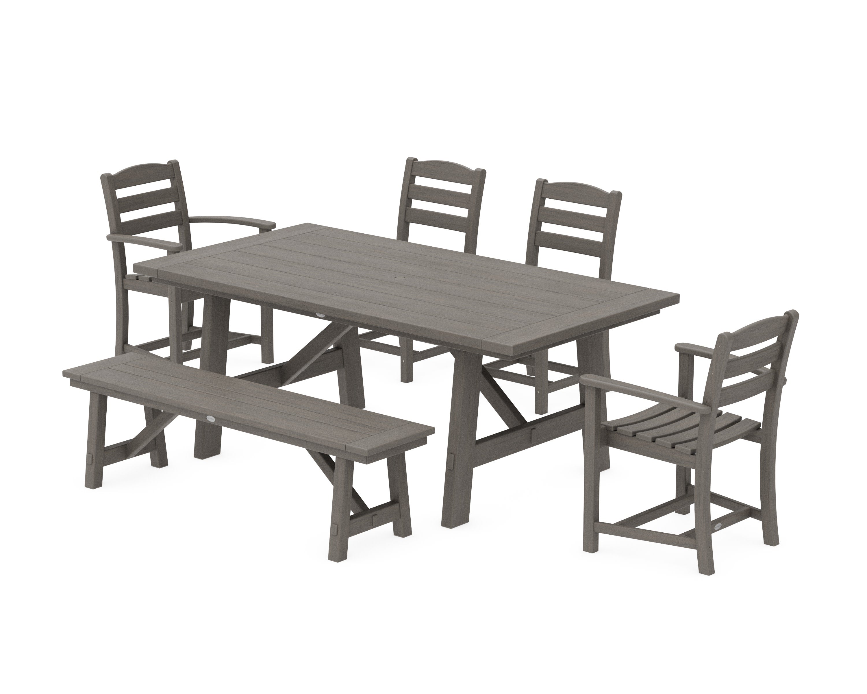 La Casa Caf 6-Piece Rustic Farmhouse Dining Set with Bench in Driftwood