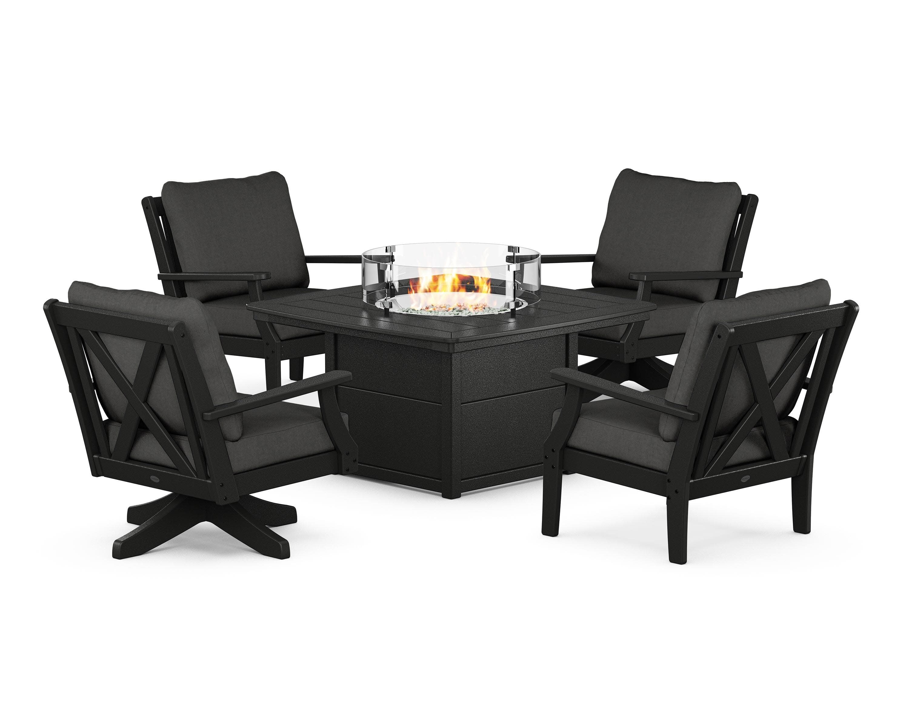 Braxton 5-Piece Deep Seating Set with Fire Table in Black / Spectrum Carbon