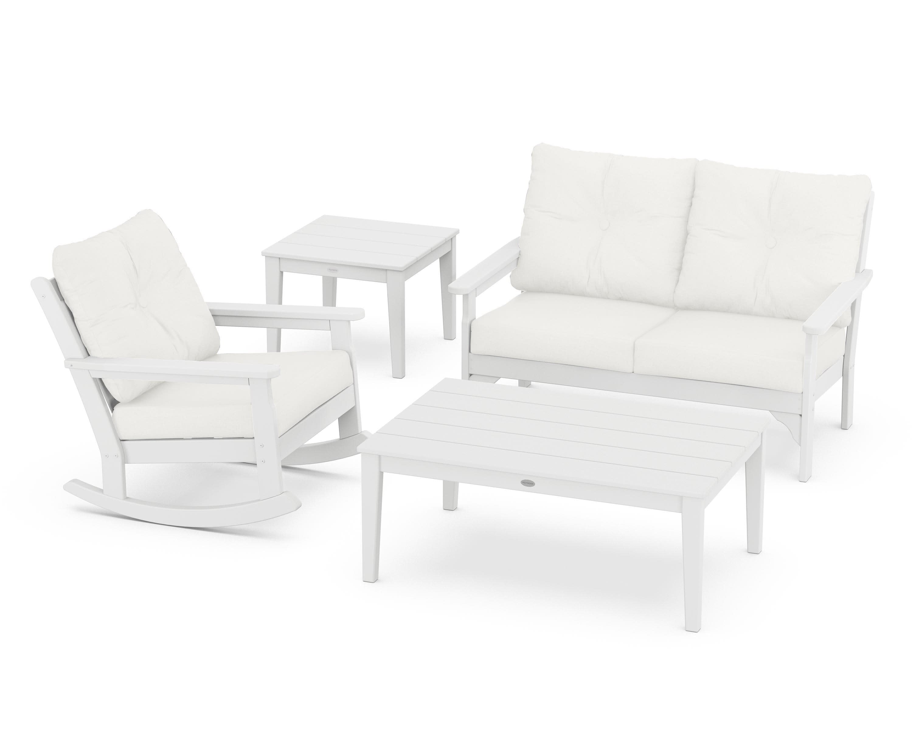 Vineyard 4-Piece Deep Seating Rocker Set in White / Natural Linen