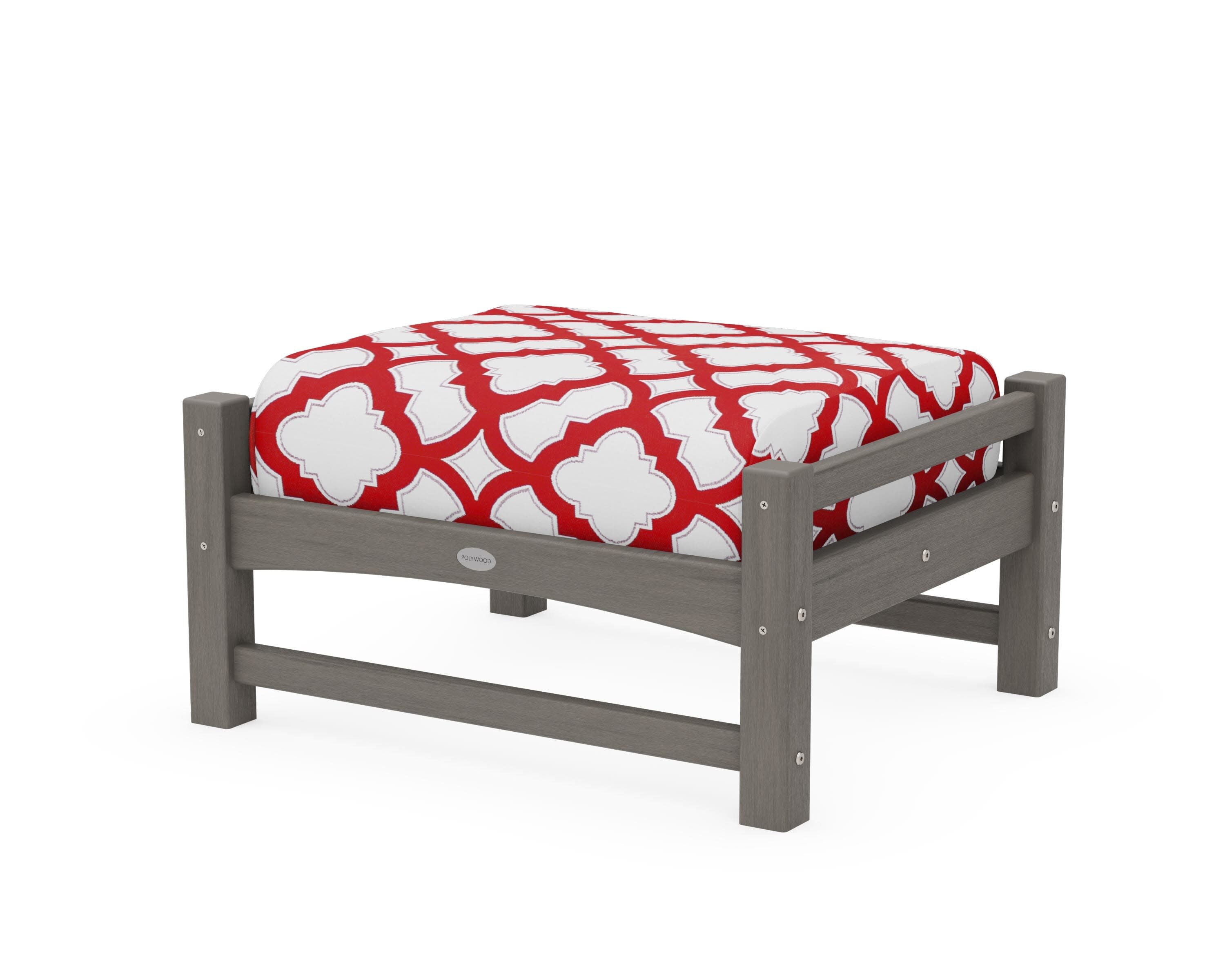 Club Ottoman in Driftwood / Trellis Crimson