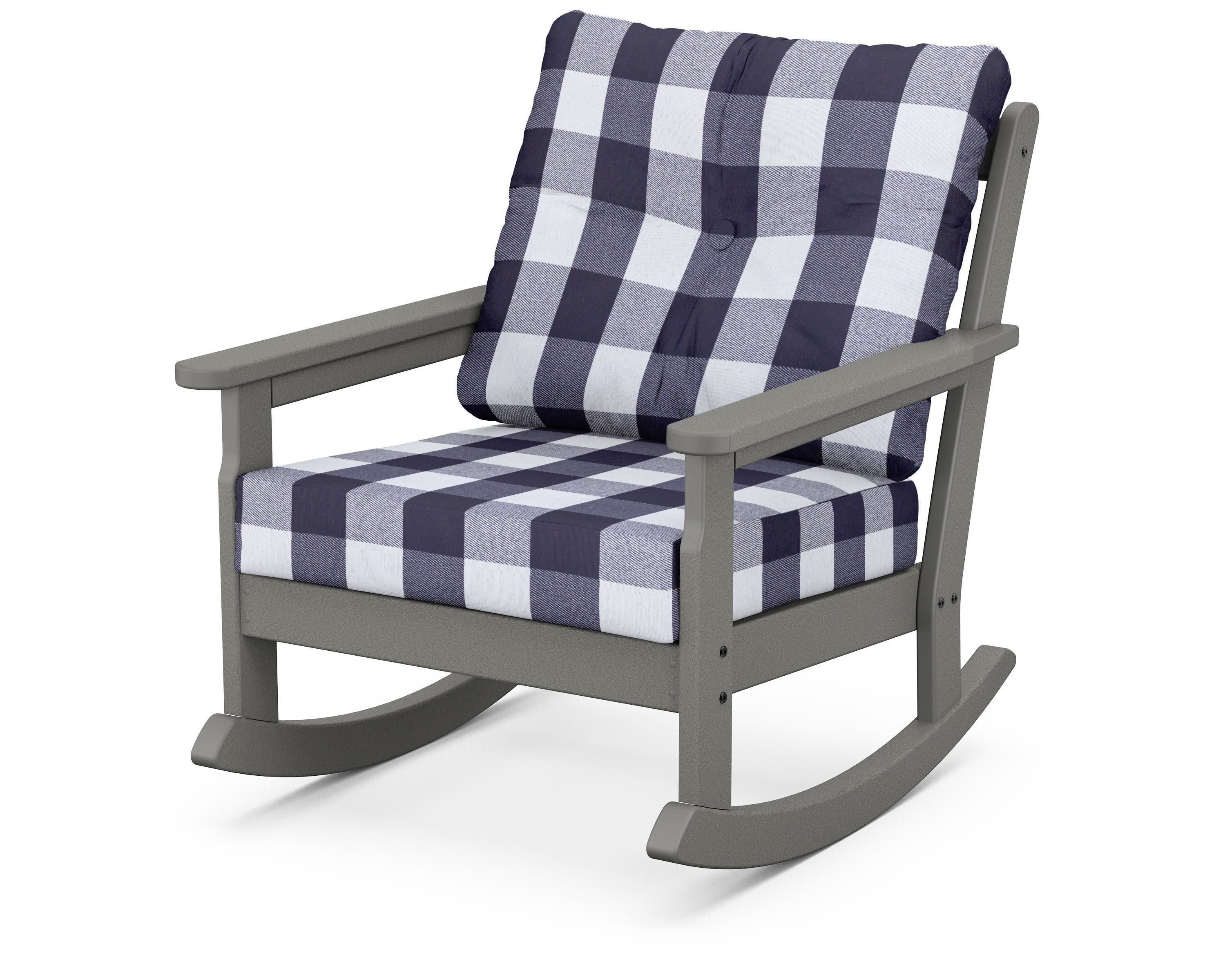 Vineyard Deep Seating Rocking Chair in Slate Grey / Buffalo Plaid Navy