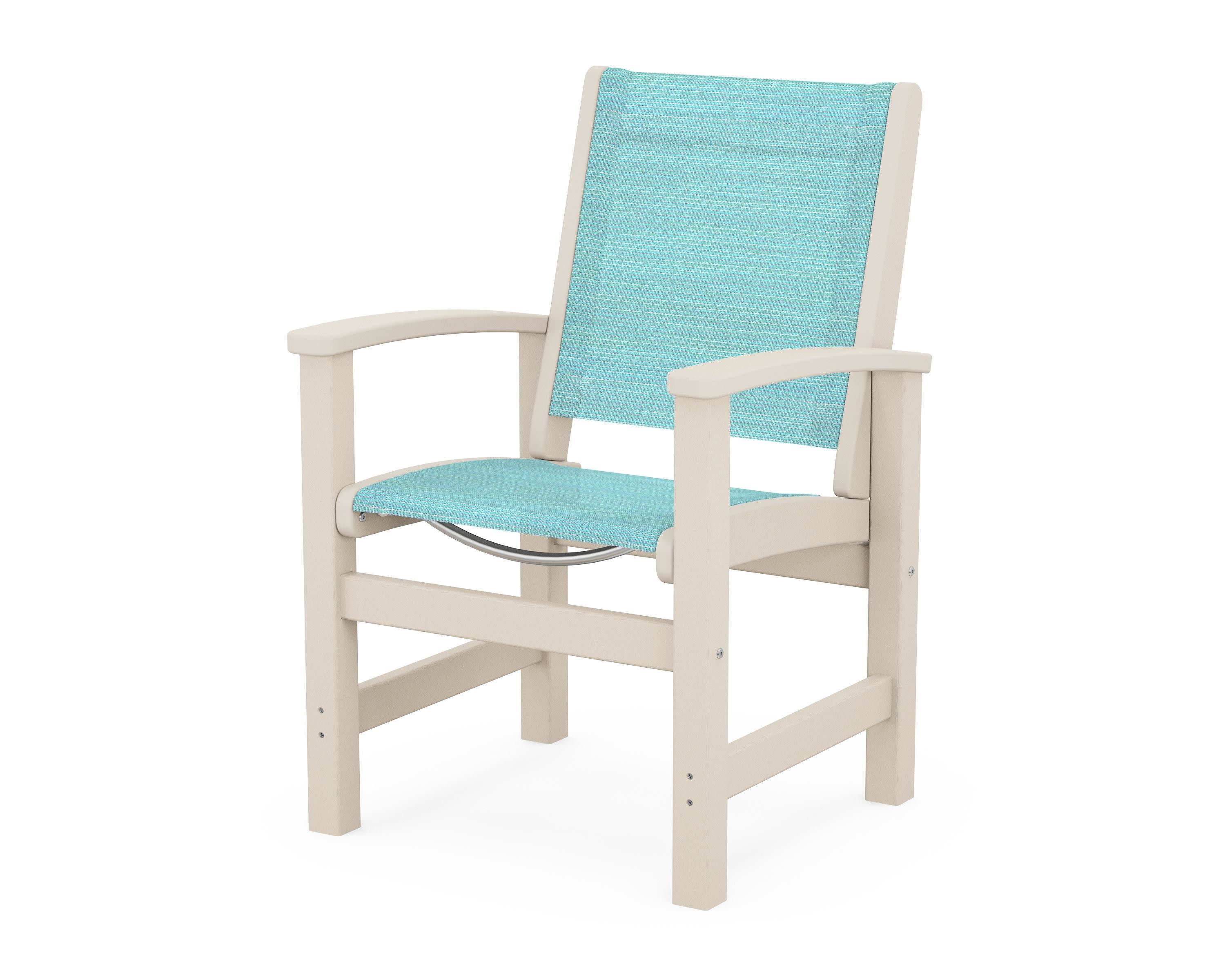 Coastal Dining Chair in Sand / Dupioni Aquamarine Sling