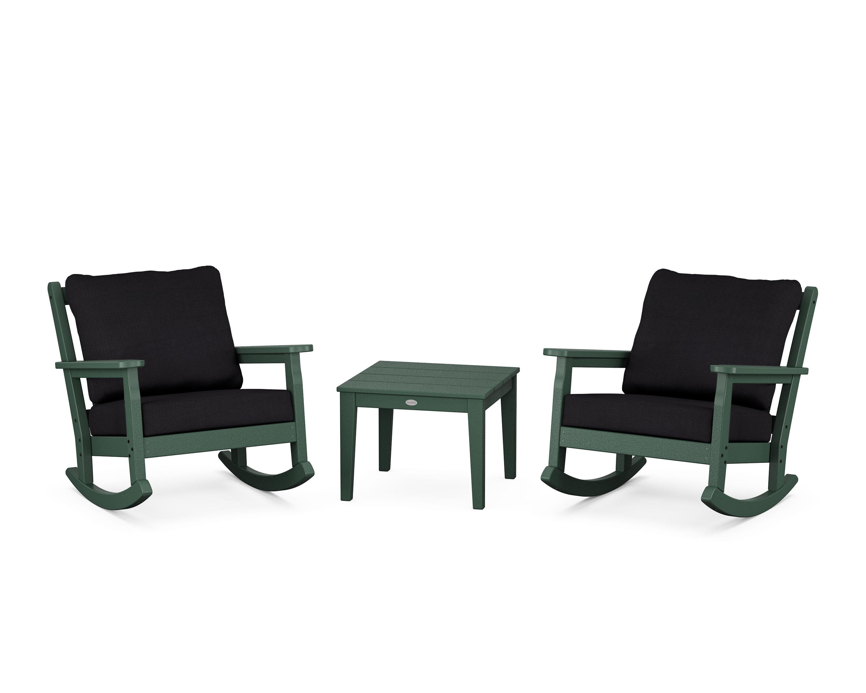 Chippendale 3-Piece Deep Seating Rocker Set in Green / Midnight Linen