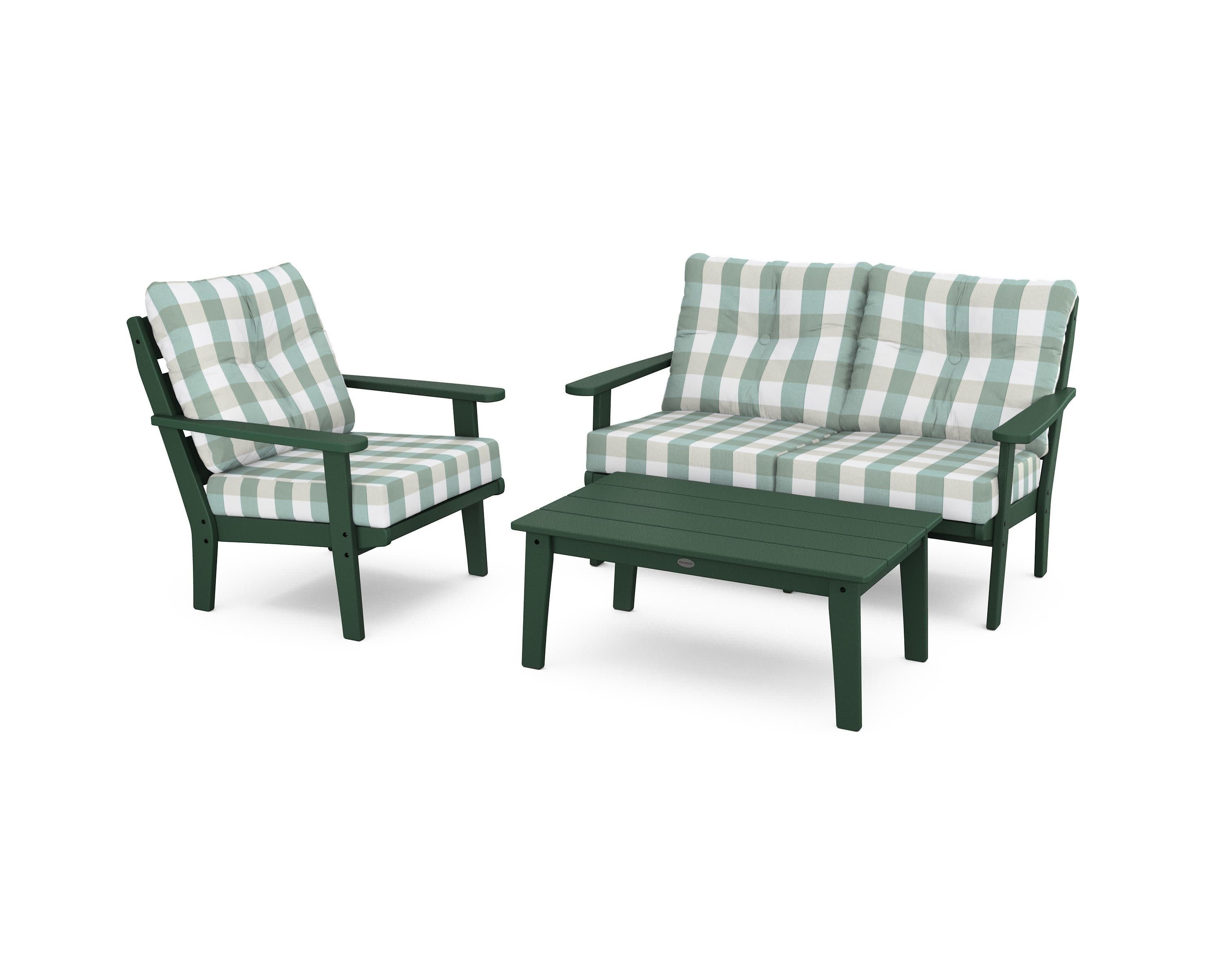 Lakeside 3-Piece Deep Seating Set in Green / Buffalo Plaid Glacier Spa
