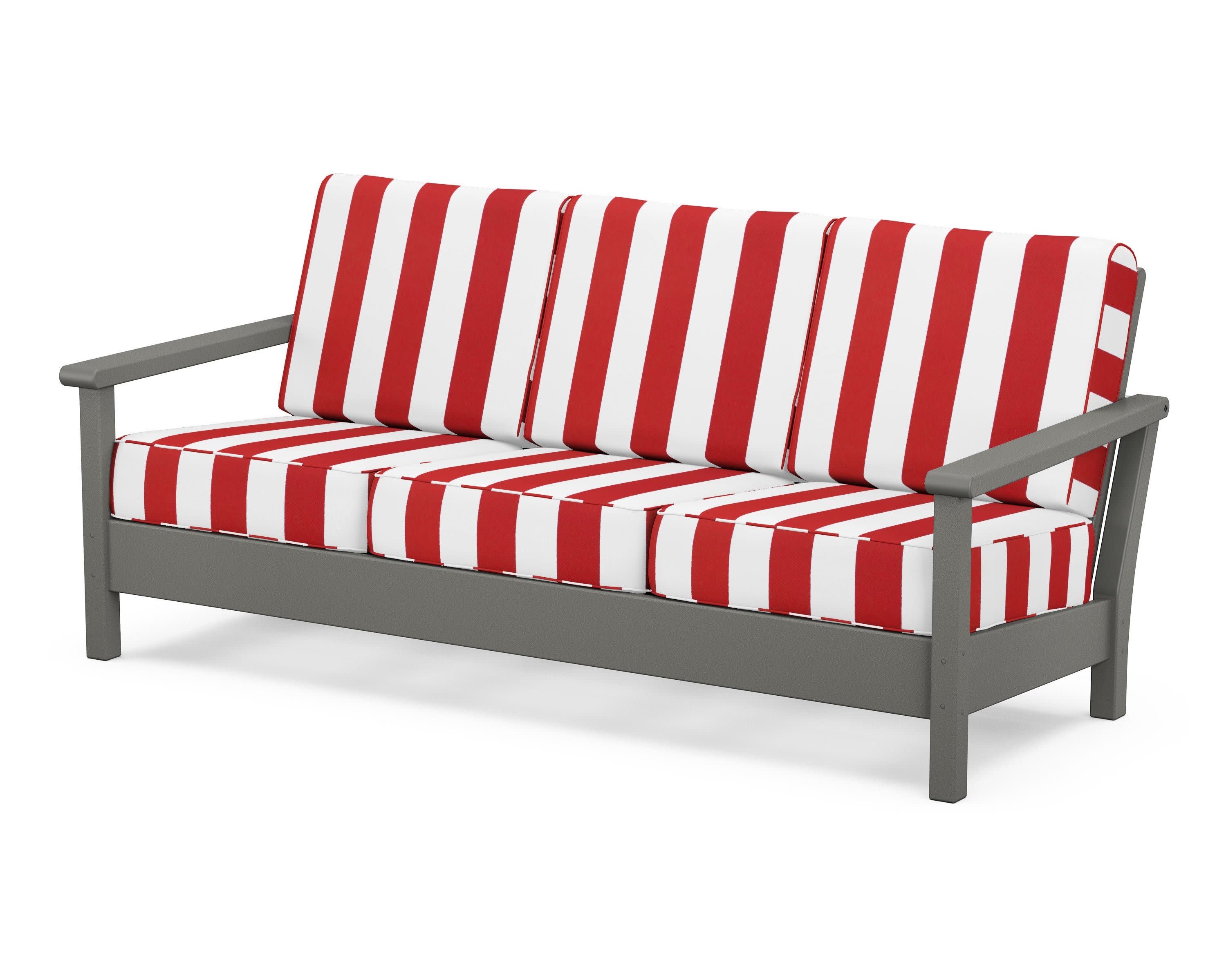 Harbour Deep Seating Sofa in Slate Grey / Cabana Stripe Crimson
