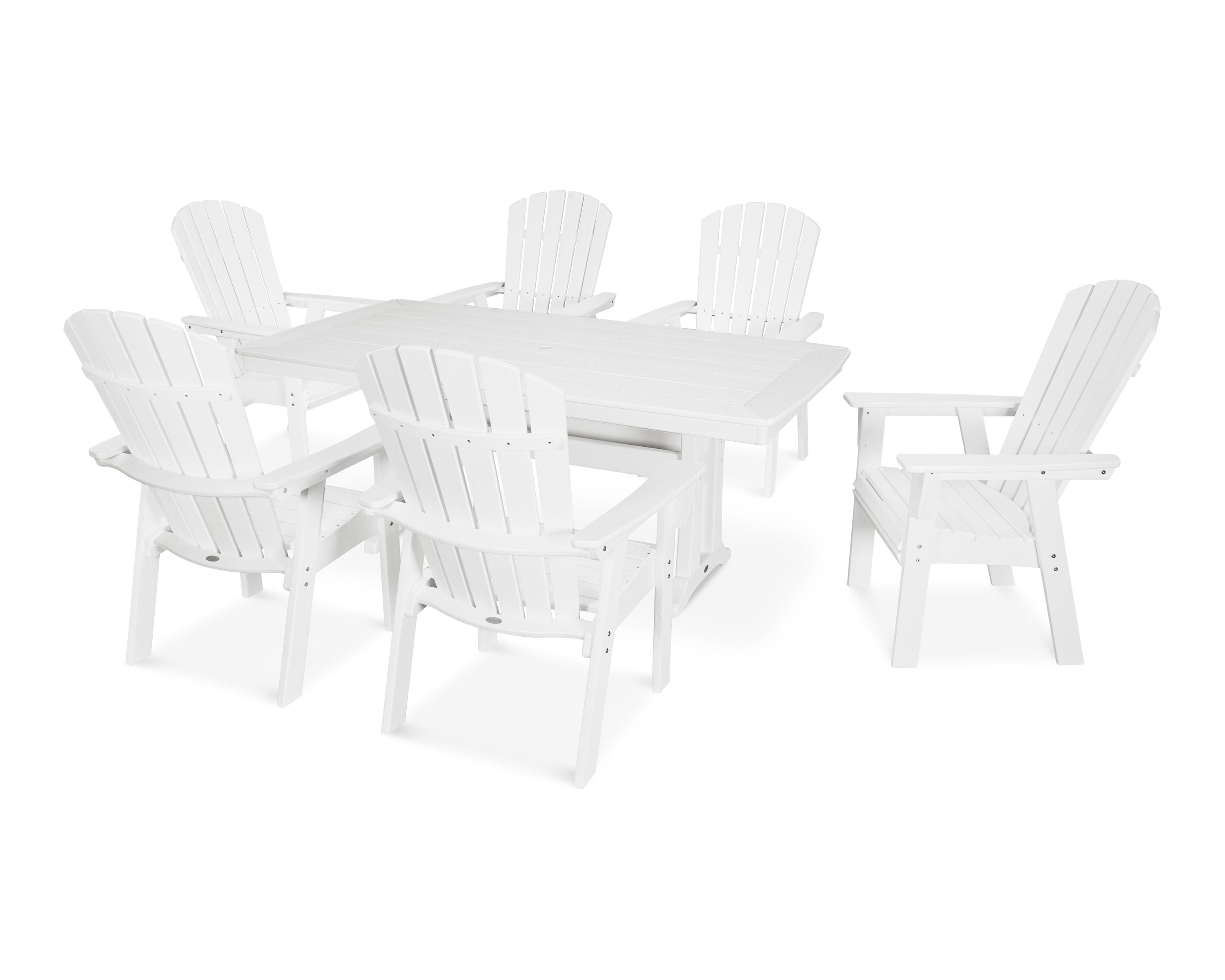 Nautical Curveback Adirondack 7-Piece Dining Set with Trestle Legs in Vintage White