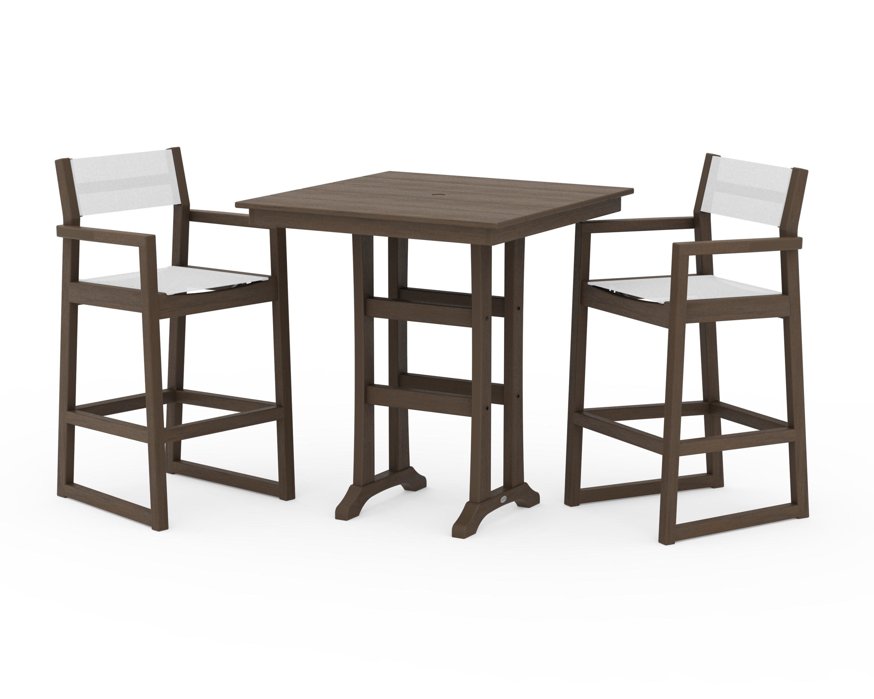 EDGE Sling Arm Chair 3-Piece Farmhouse Bar Set with Trestle Legs in Kona / White Sling
