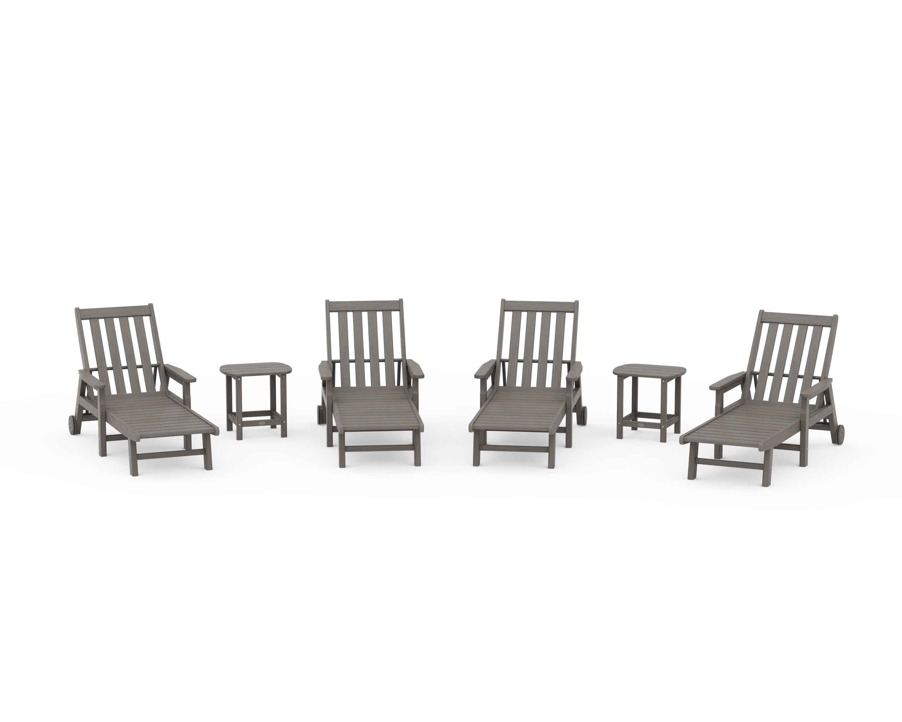 Vineyard 6-Piece Chaise with Arms and Wheels Set in Driftwood