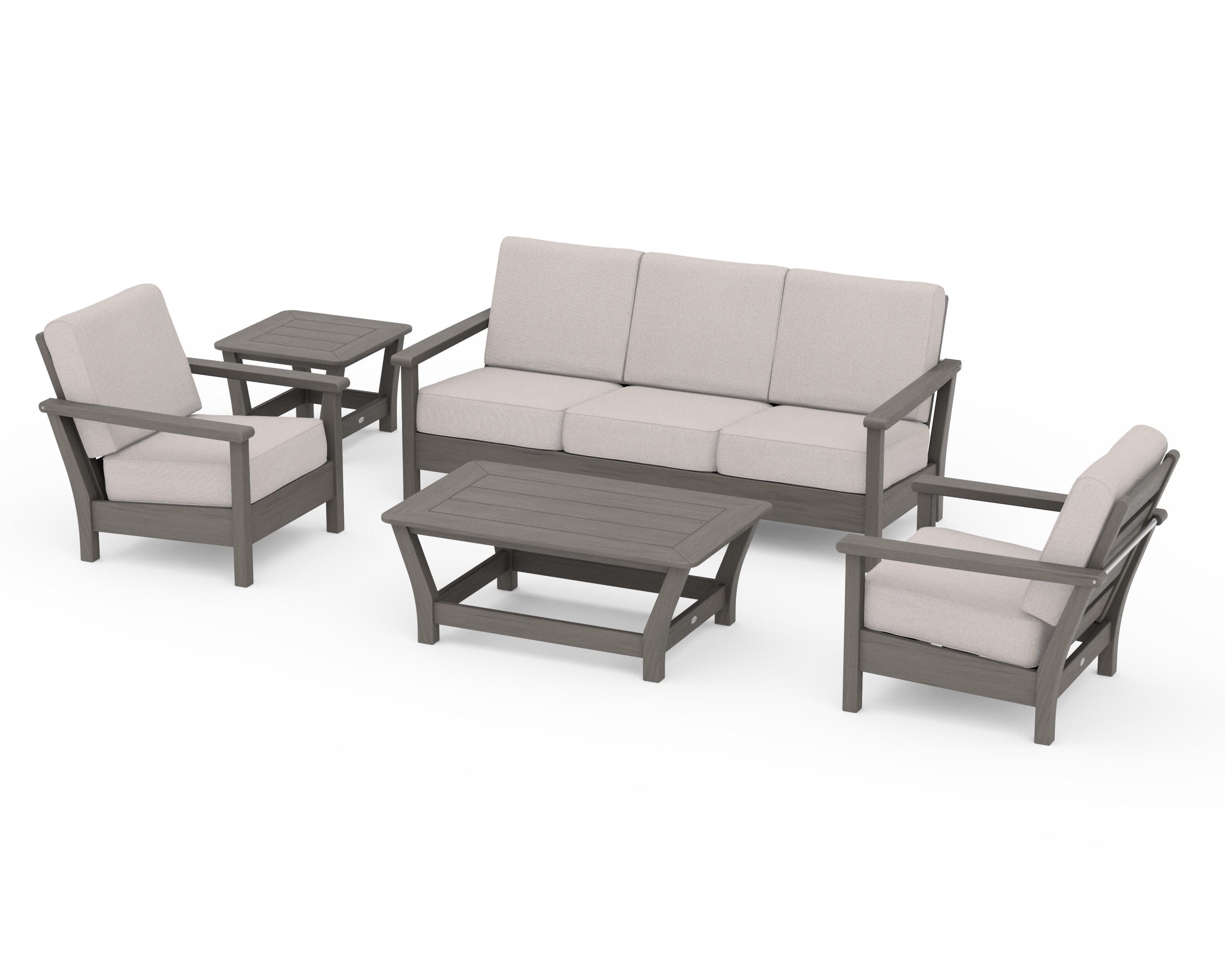 Harbour 5-Piece Deep Seating Set in Driftwood / Dune Burlap
