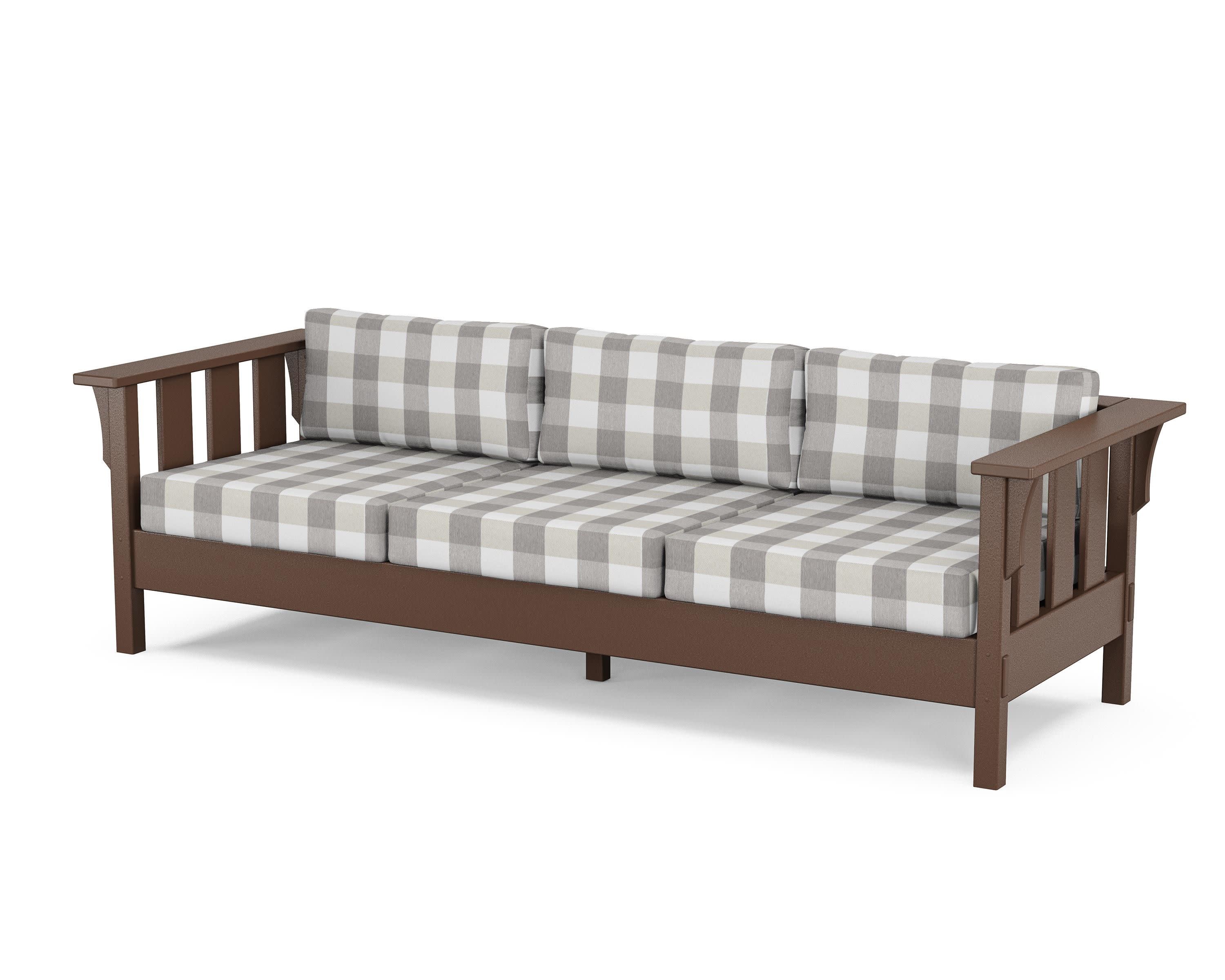 Acadia Deep Seating Sofa in Mahogany / Buffalo Plaid Grey Mist