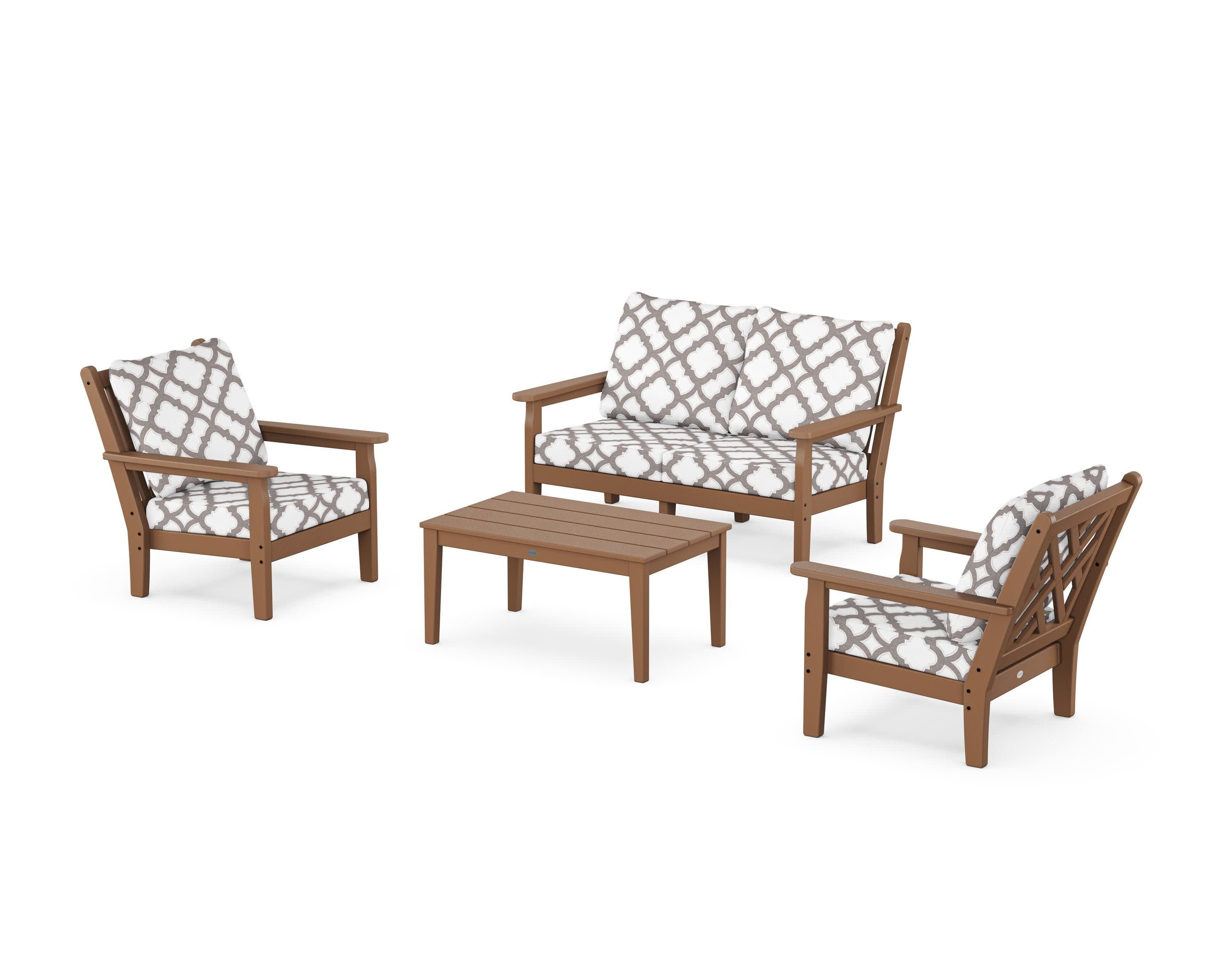 Chippendale 4-Piece Deep Seating Set with Loveseat in Teak / Trellis Grey Mist