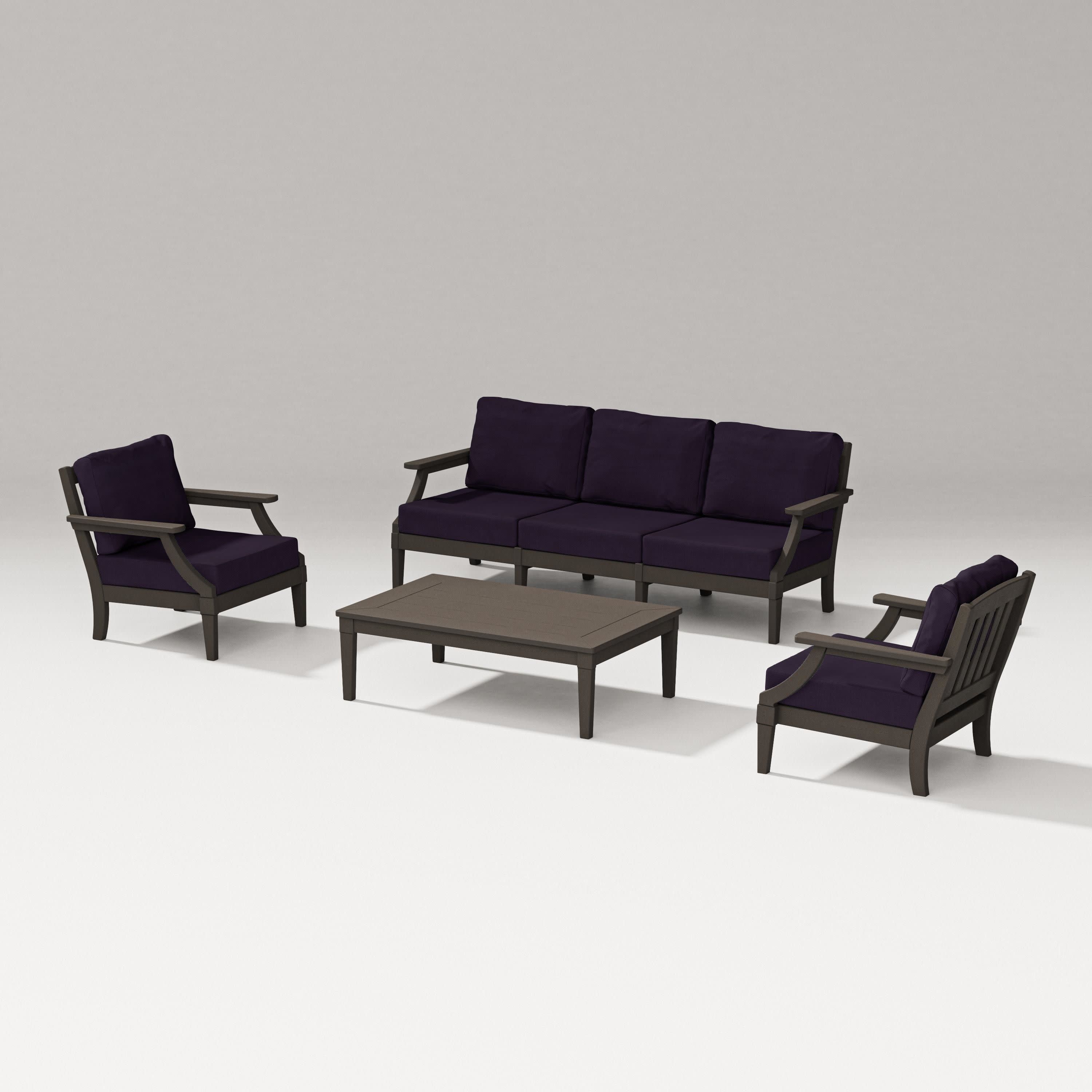 Estate 4-Piece Lounge Sofa Set in Vintage Coffee / Navy Linen