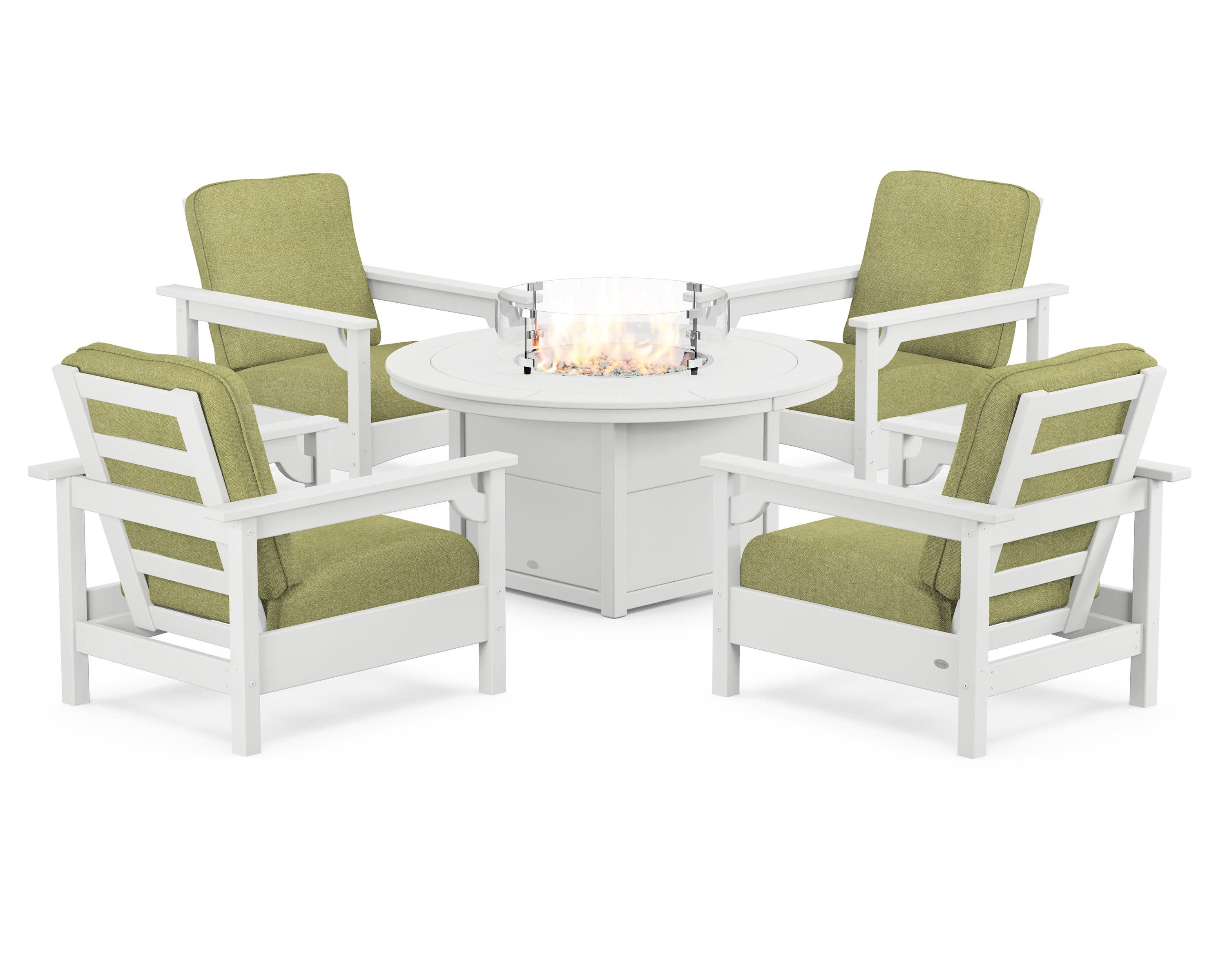 Club 5-Piece Conversation Set with Fire Pit Table in White / Chartreuse Boucle