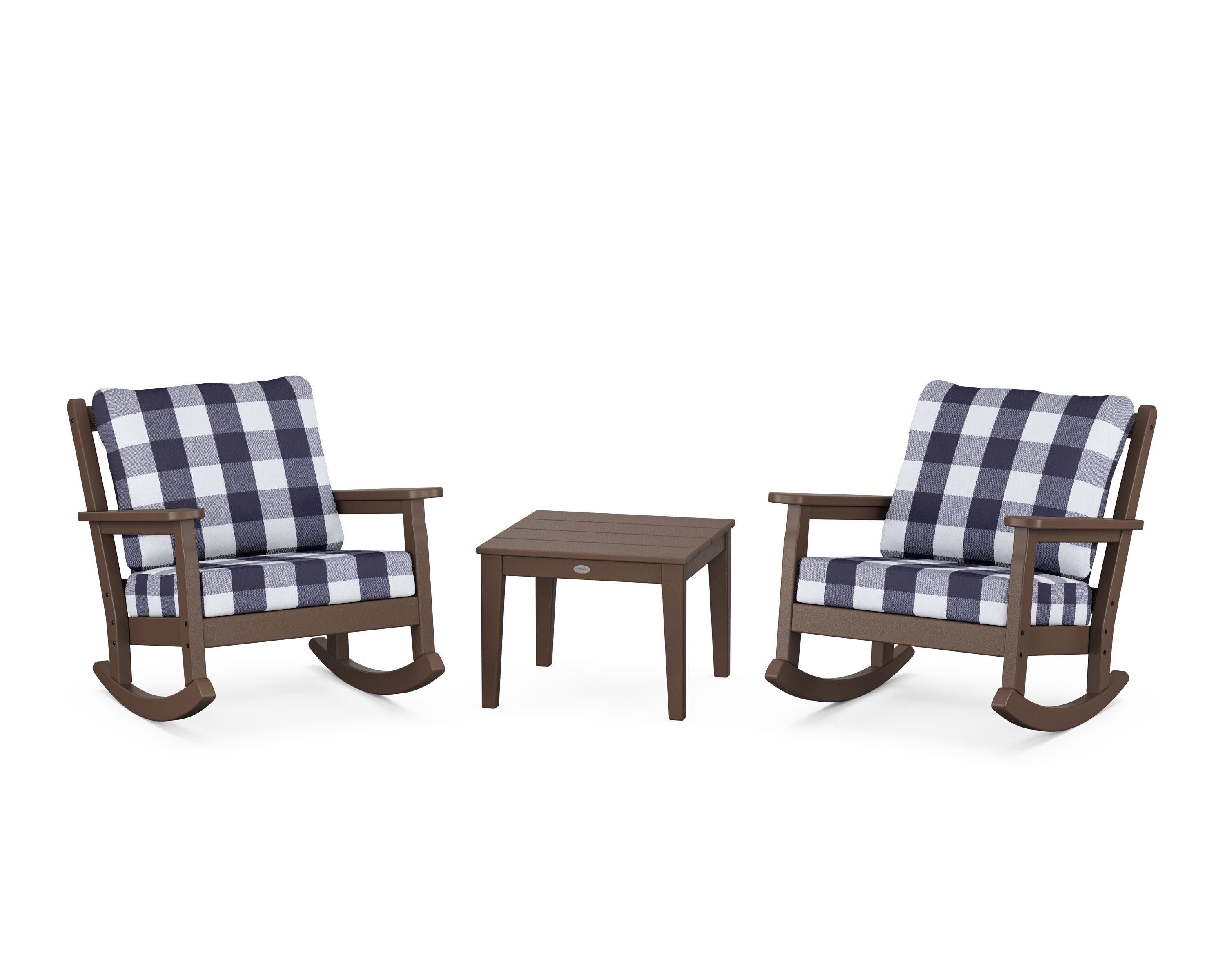 Chippendale 3-Piece Deep Seating Rocker Set in Mahogany / Buffalo Plaid Navy