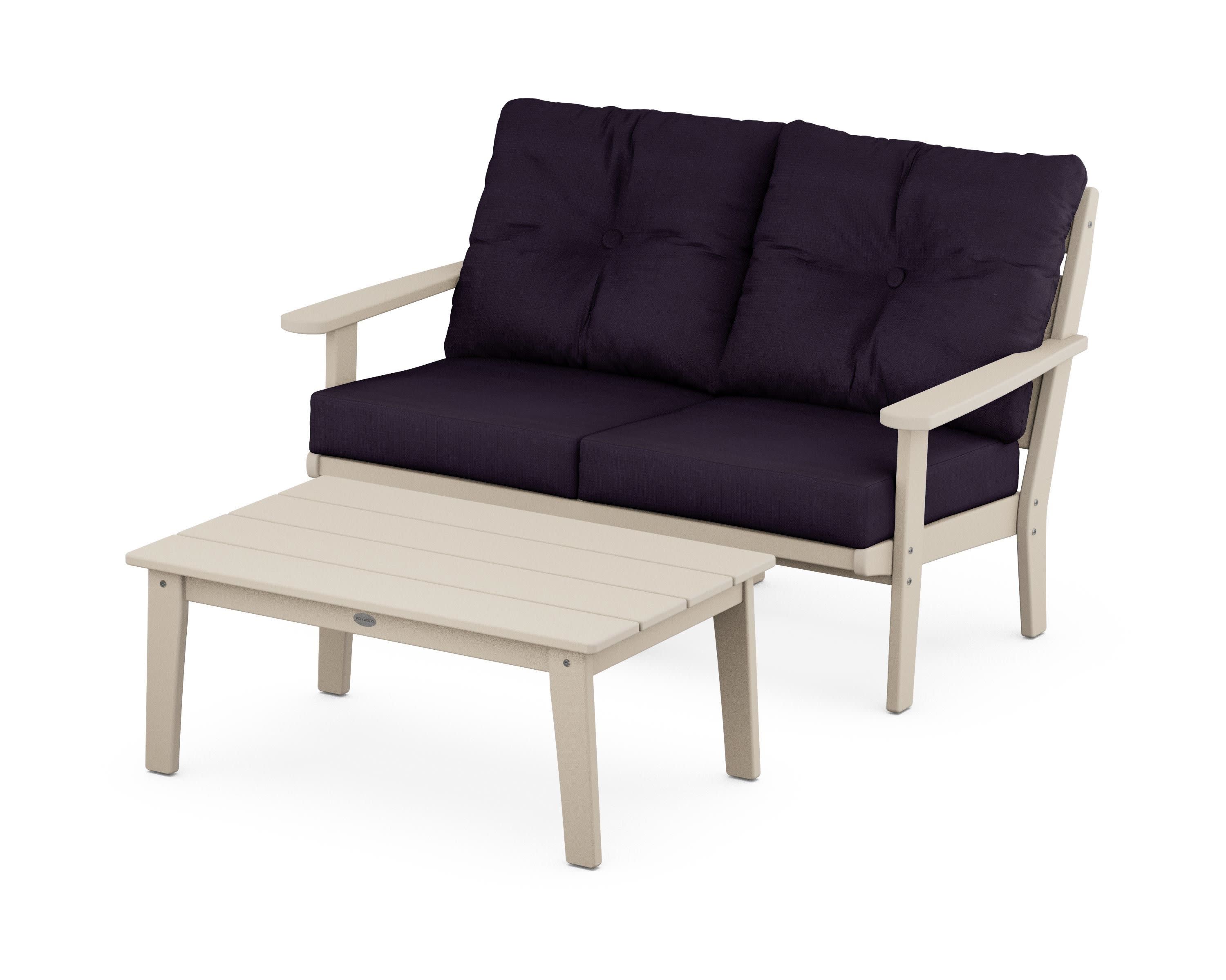Lakeside 2-Piece Lounge Loveseat Set in Sand / Navy Linen