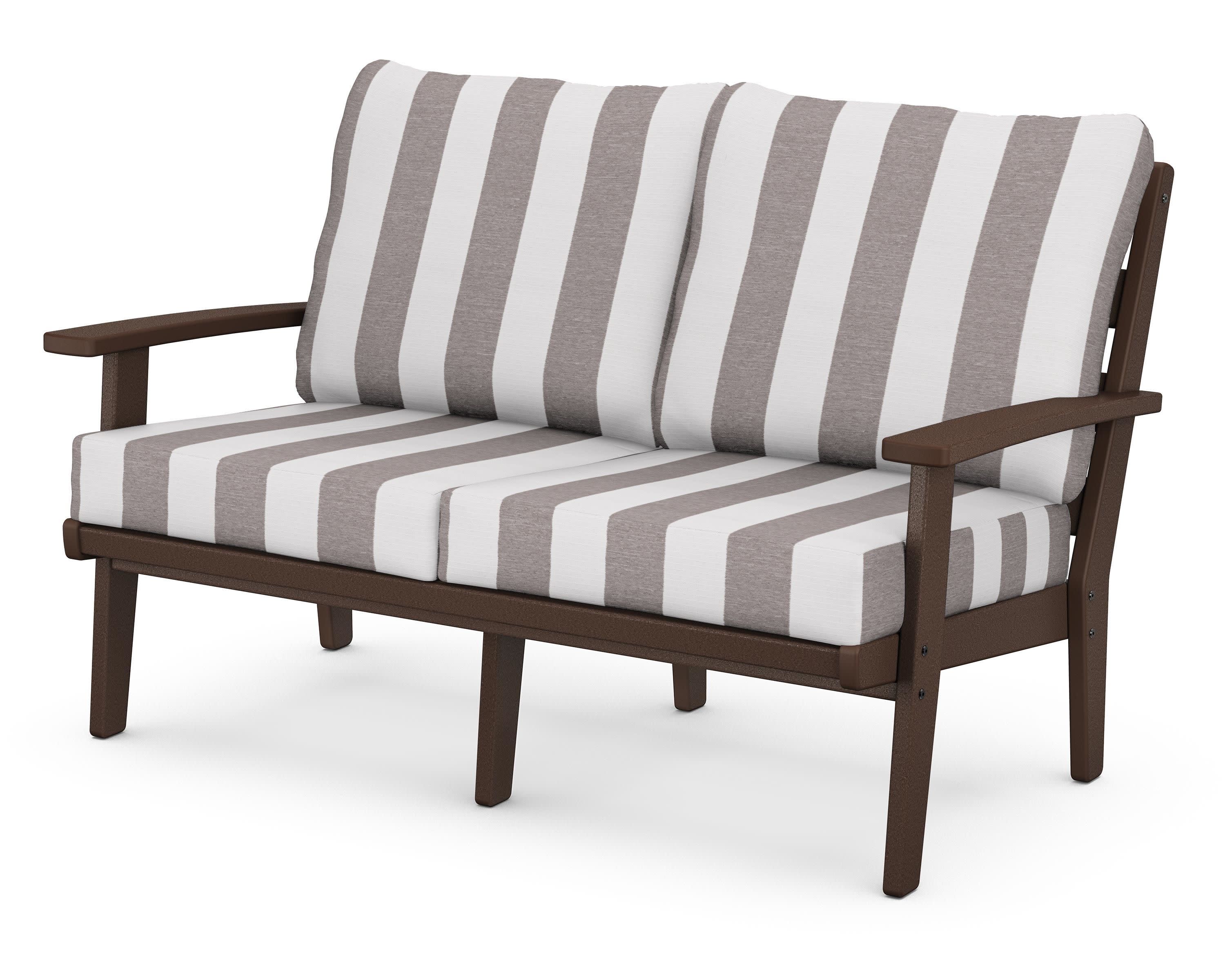Grant Park Deep Seating Loveseat in Mahogany / Cabana Stripe Grey Mist