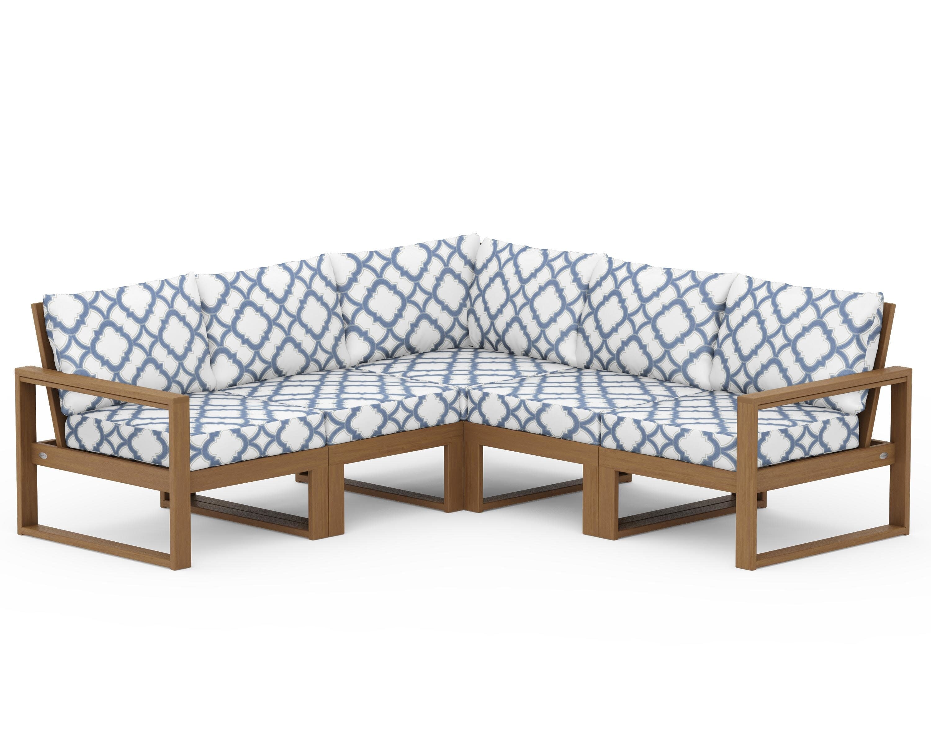 EDGE 5-Piece Modular Deep Seating Set in Natural / Trellis Sky Blue