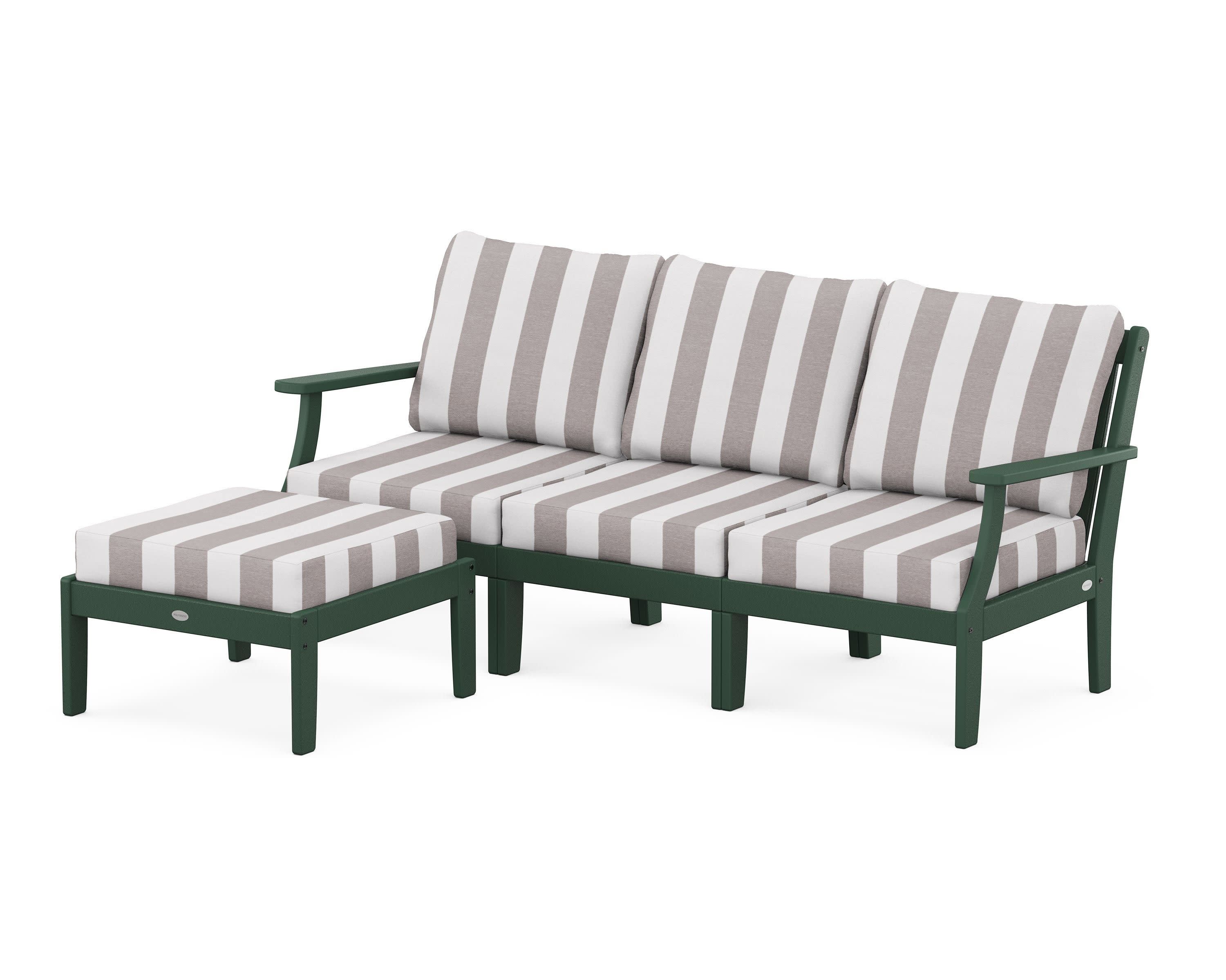 Braxton Modular 4-Piece Deep Seating Set with Ottoman in Green / Cabana Stripe Grey Mist