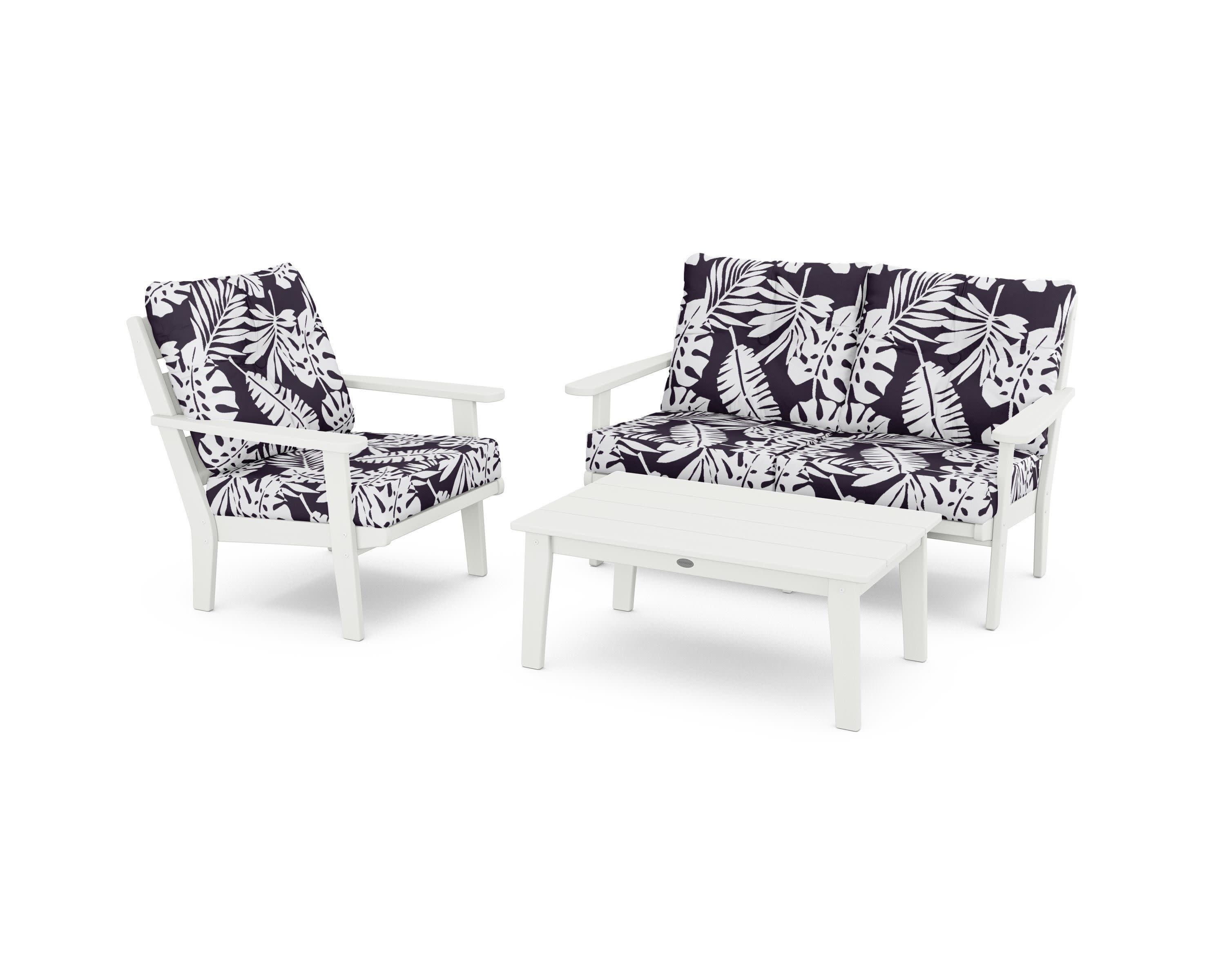 Lakeside 3-Piece Deep Seating Set in Vintage White / Leaf Navy