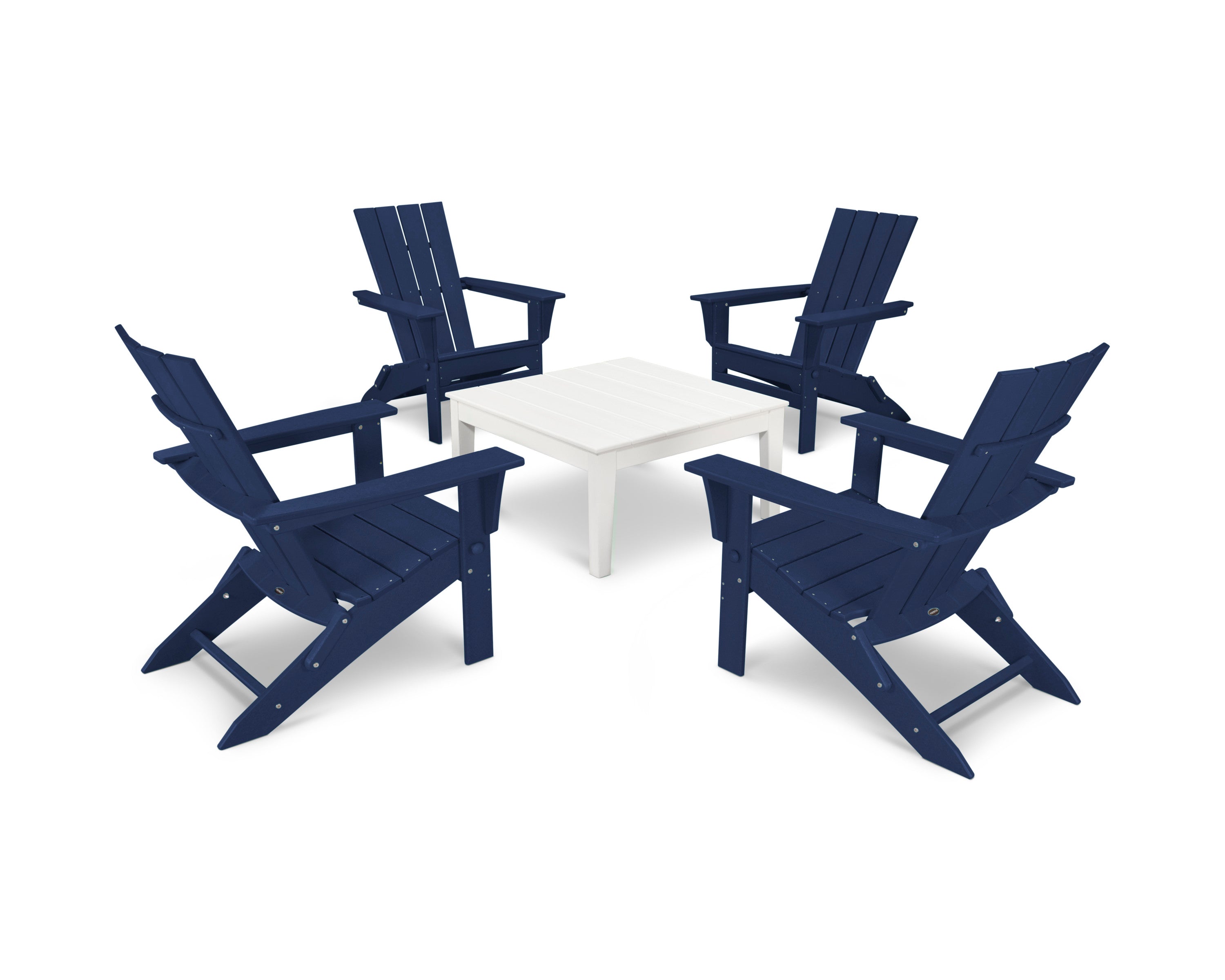 Quattro Folding Chair 5-Piece Conversation Set in Navy / White