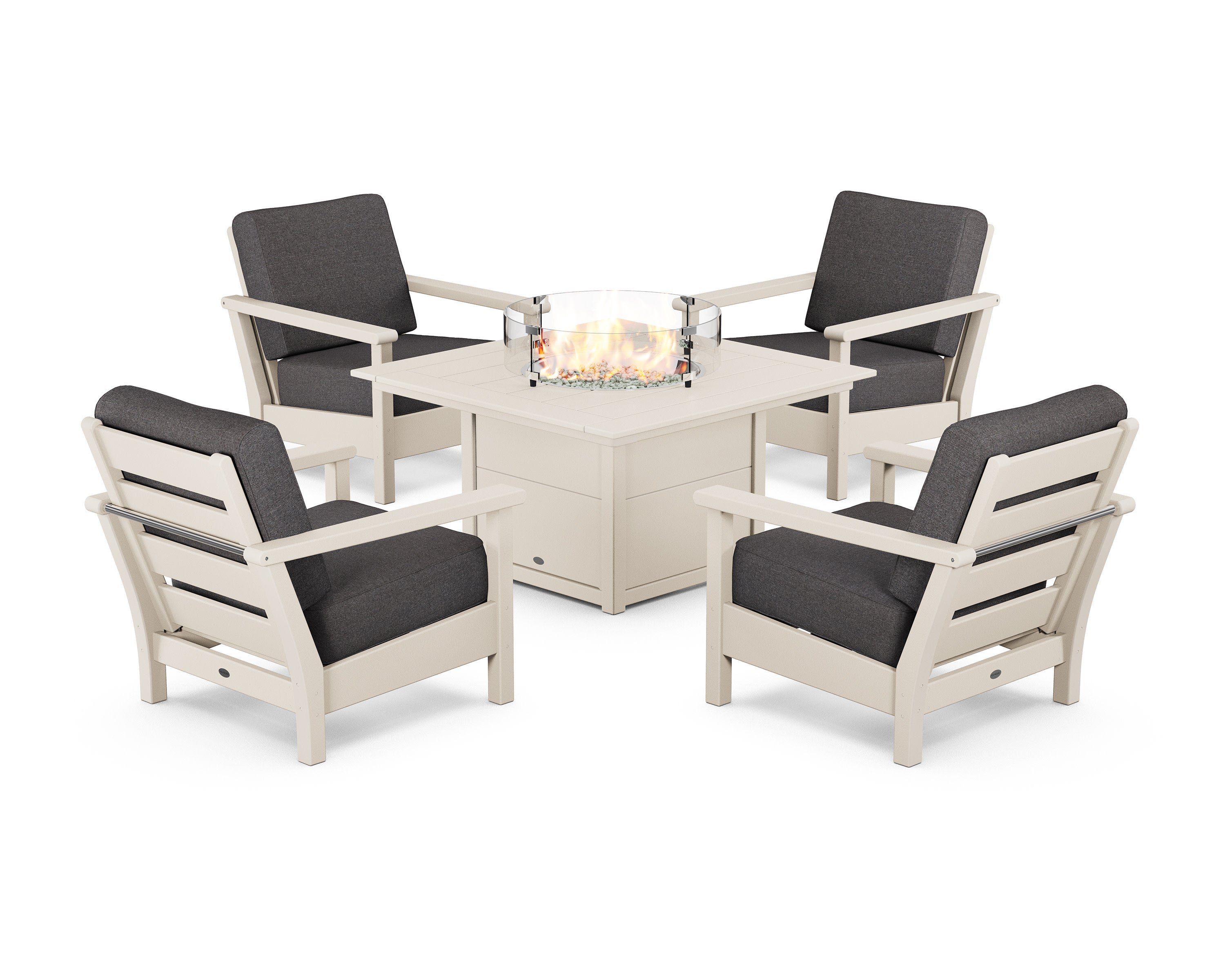 Harbour 5-Piece Conversation Set with Fire Pit Table in Sand / Ash Charcoal