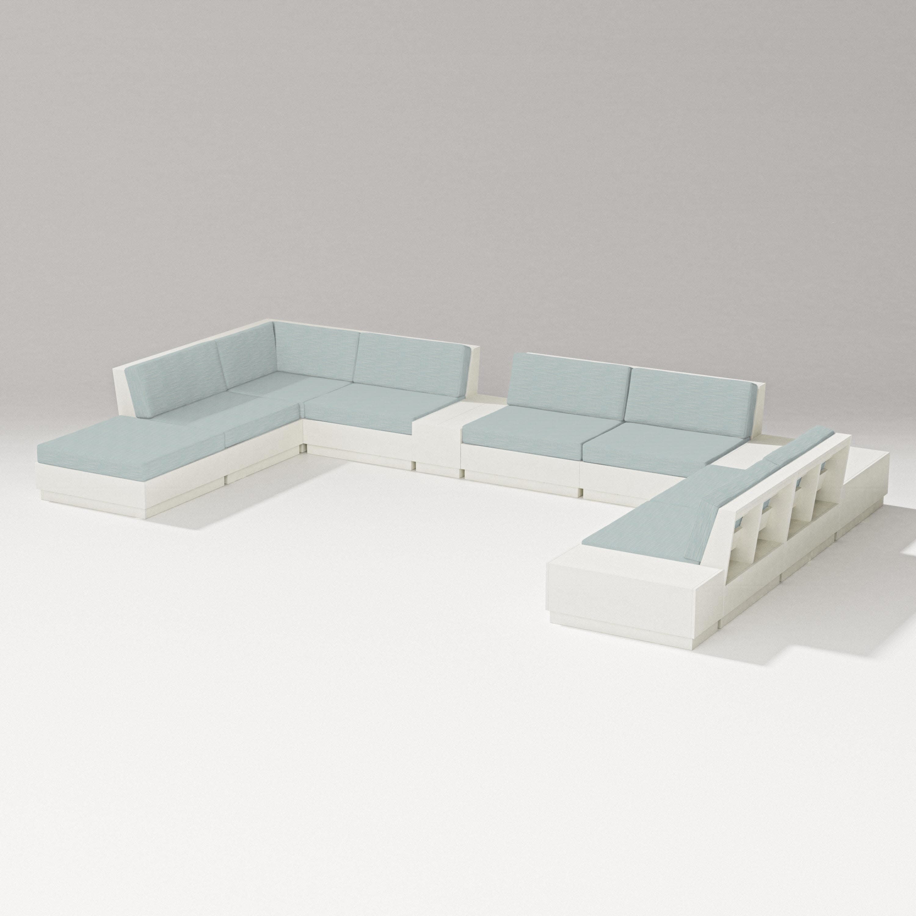 Elevate 11-Piece Conversation Sectional Set in Vintage White / Soothe Mist