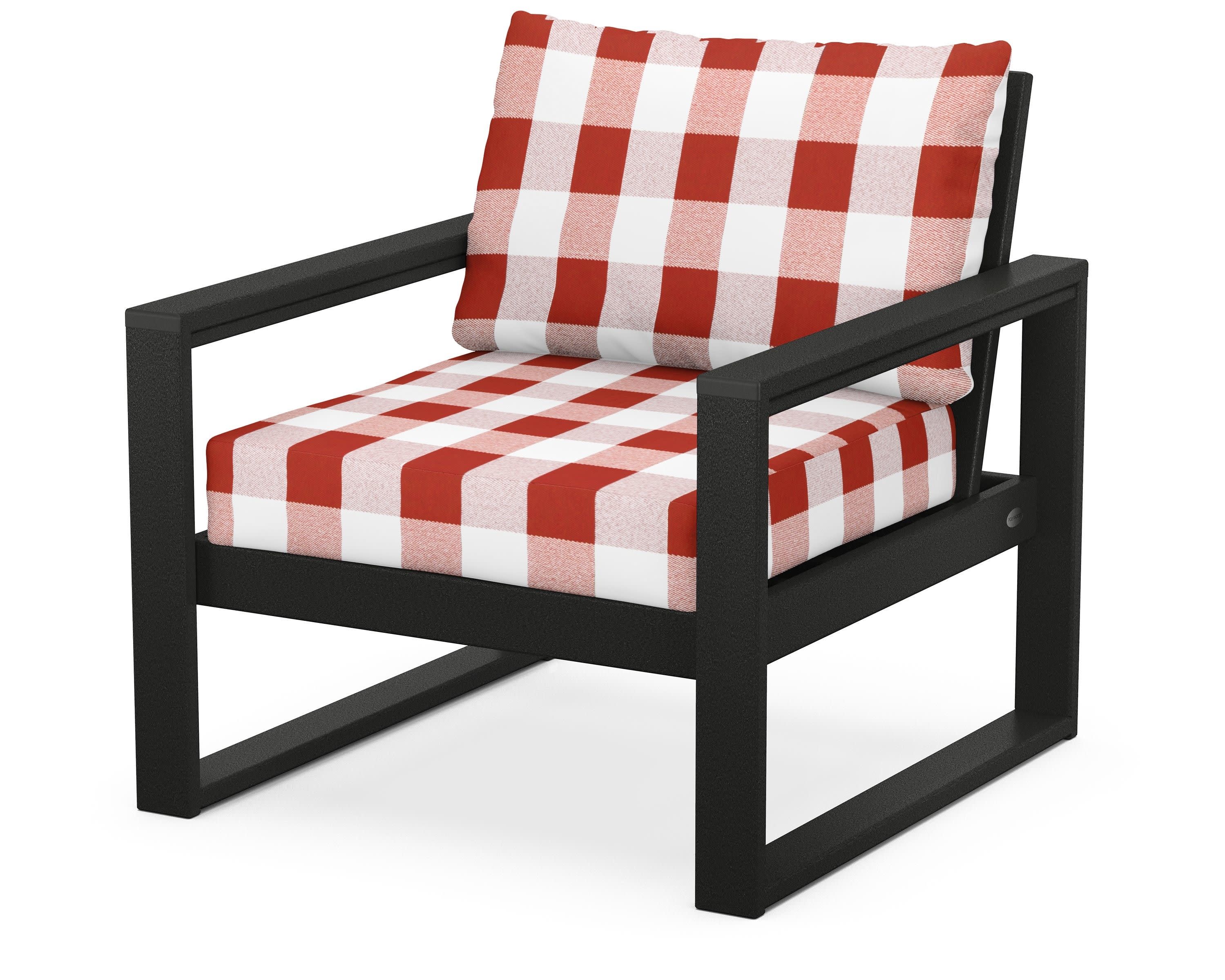 EDGE Club Chair in Black / Buffalo Plaid Crimson