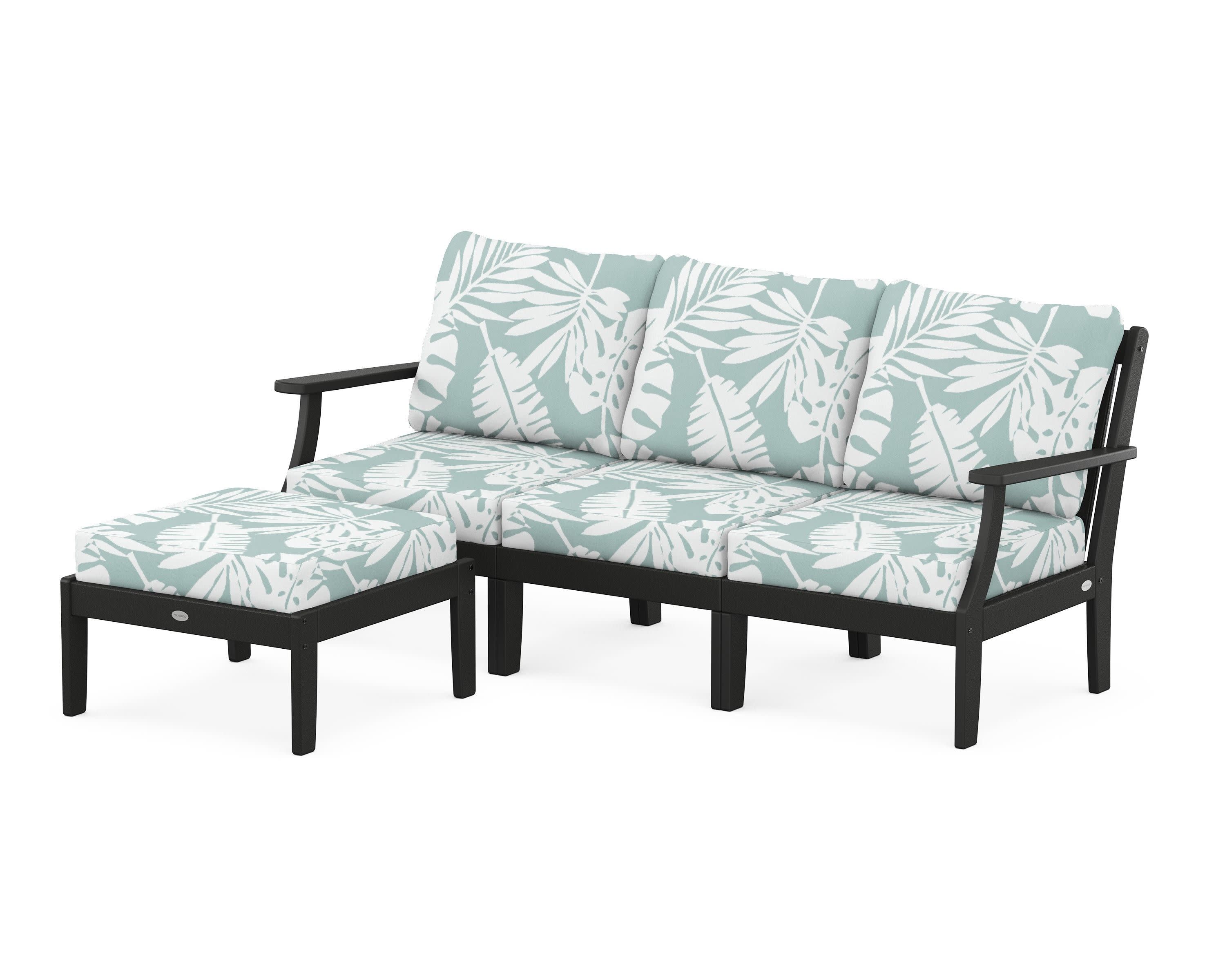 Braxton Modular 4-Piece Deep Seating Set with Ottoman in Black / Leaf Glacier Spa
