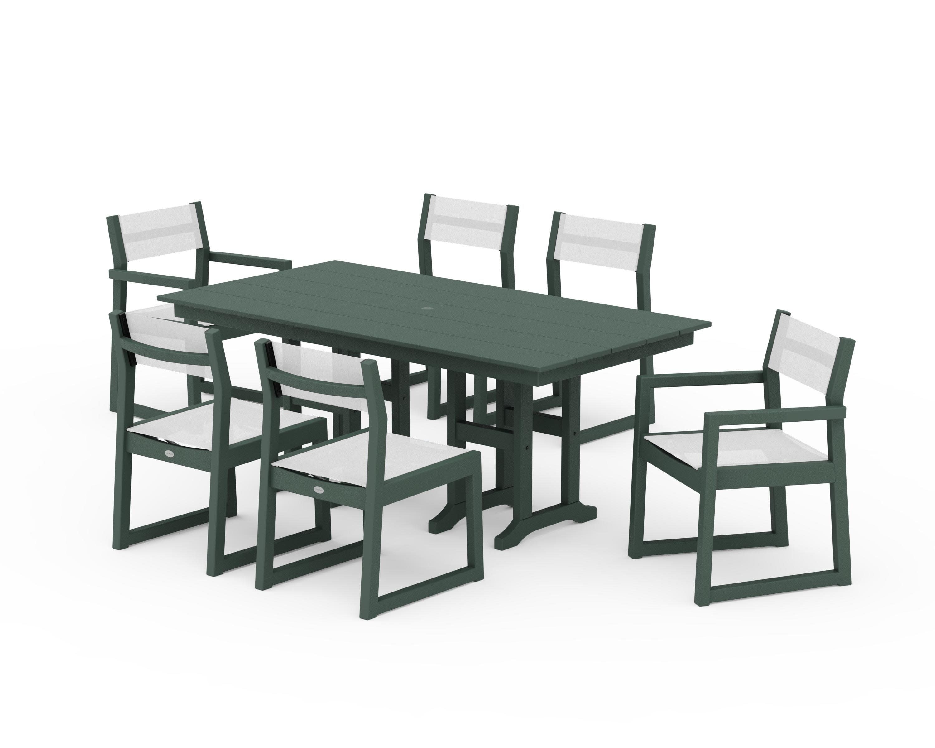EDGE Sling 7-Piece Farmhouse Dining Set in Green / White Sling
