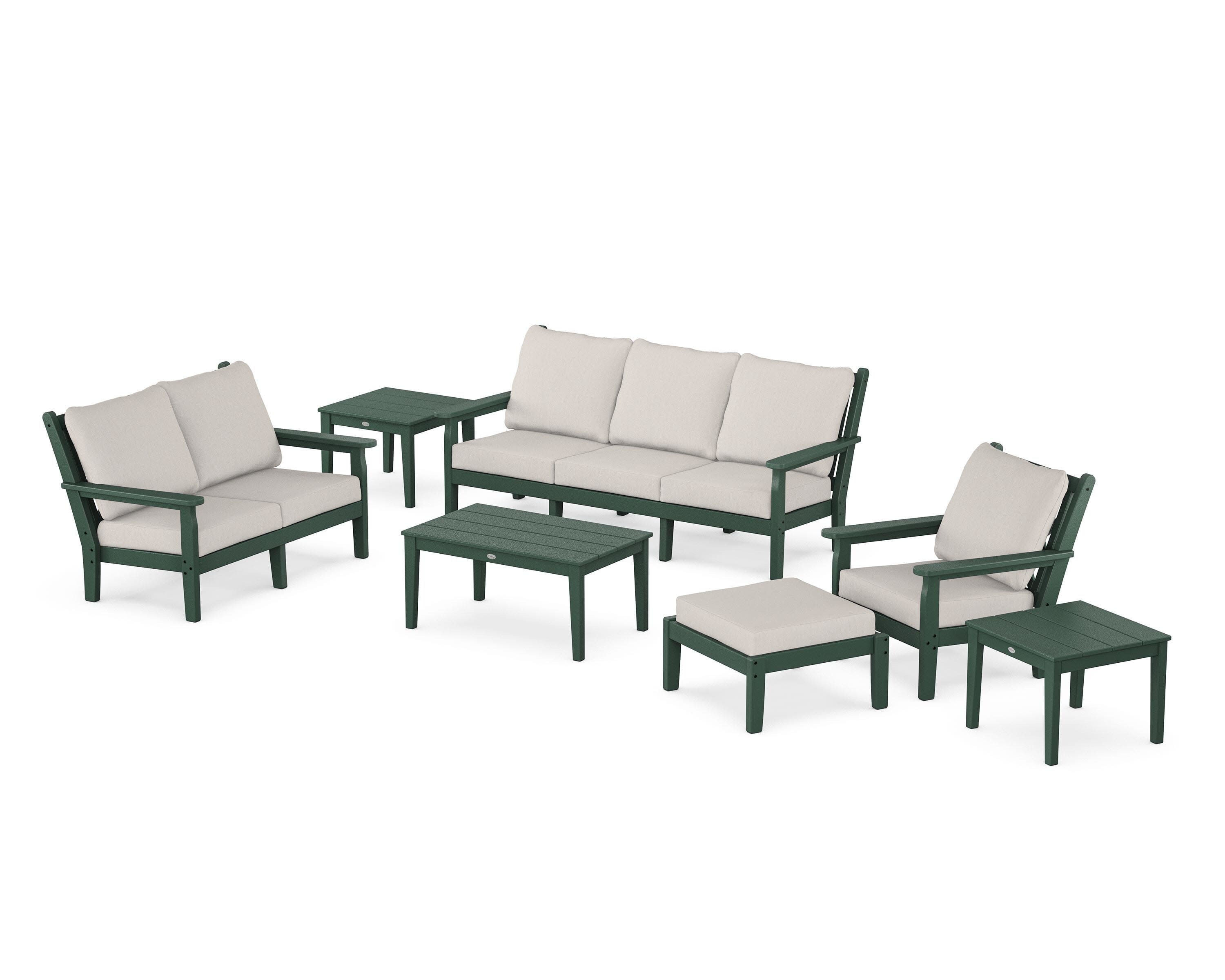 Chippendale 7-Piece Deep Seating Set in Green / Cast Ash