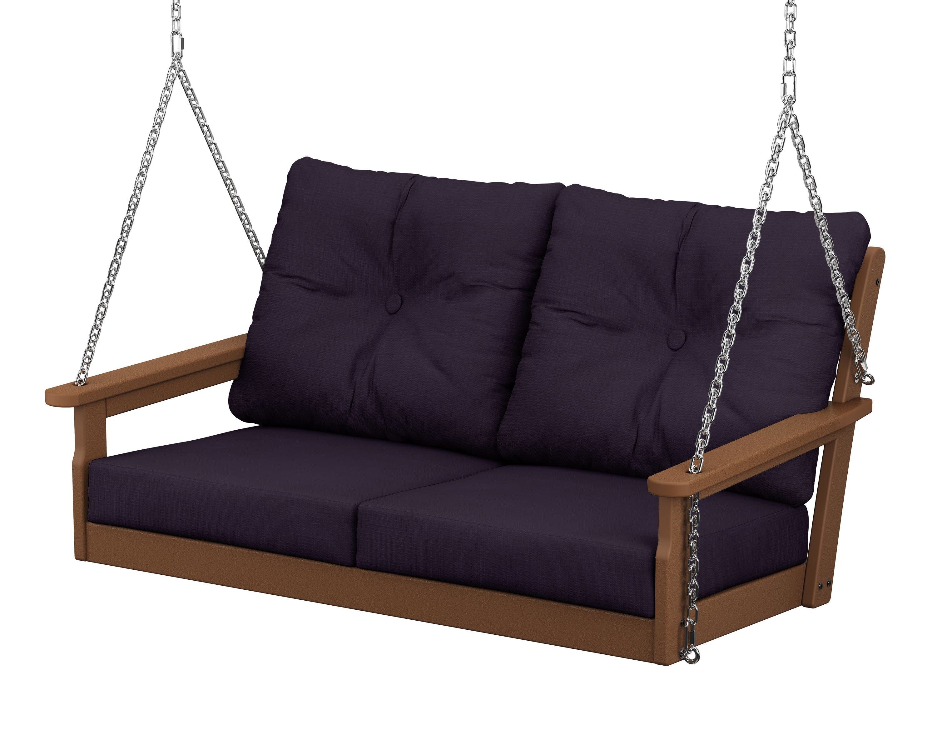 Vineyard Deep Seating Swing in Teak / Navy Linen