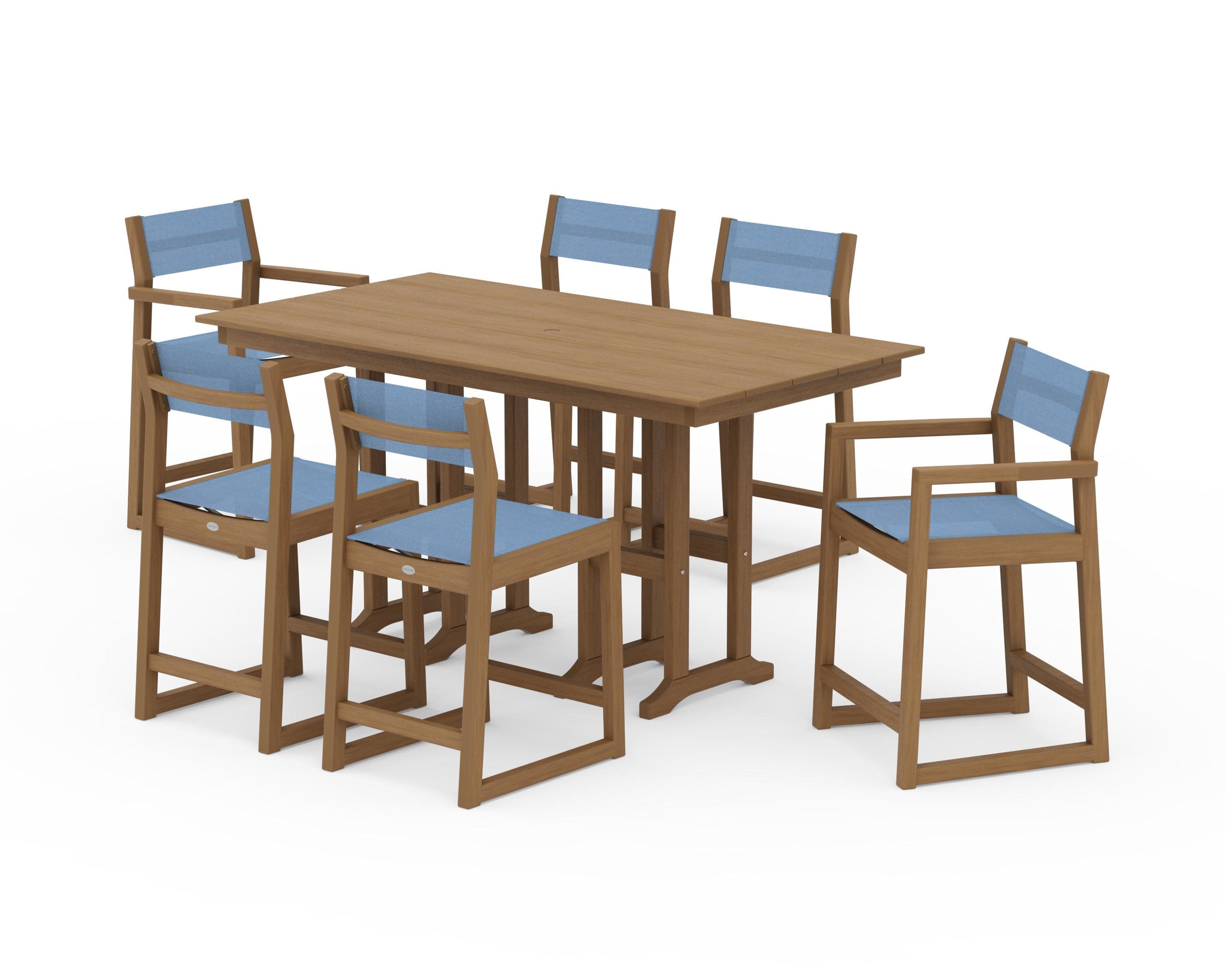 EDGE Sling 7-Piece Farmhouse Counter Set in Natural / Poolside Sling