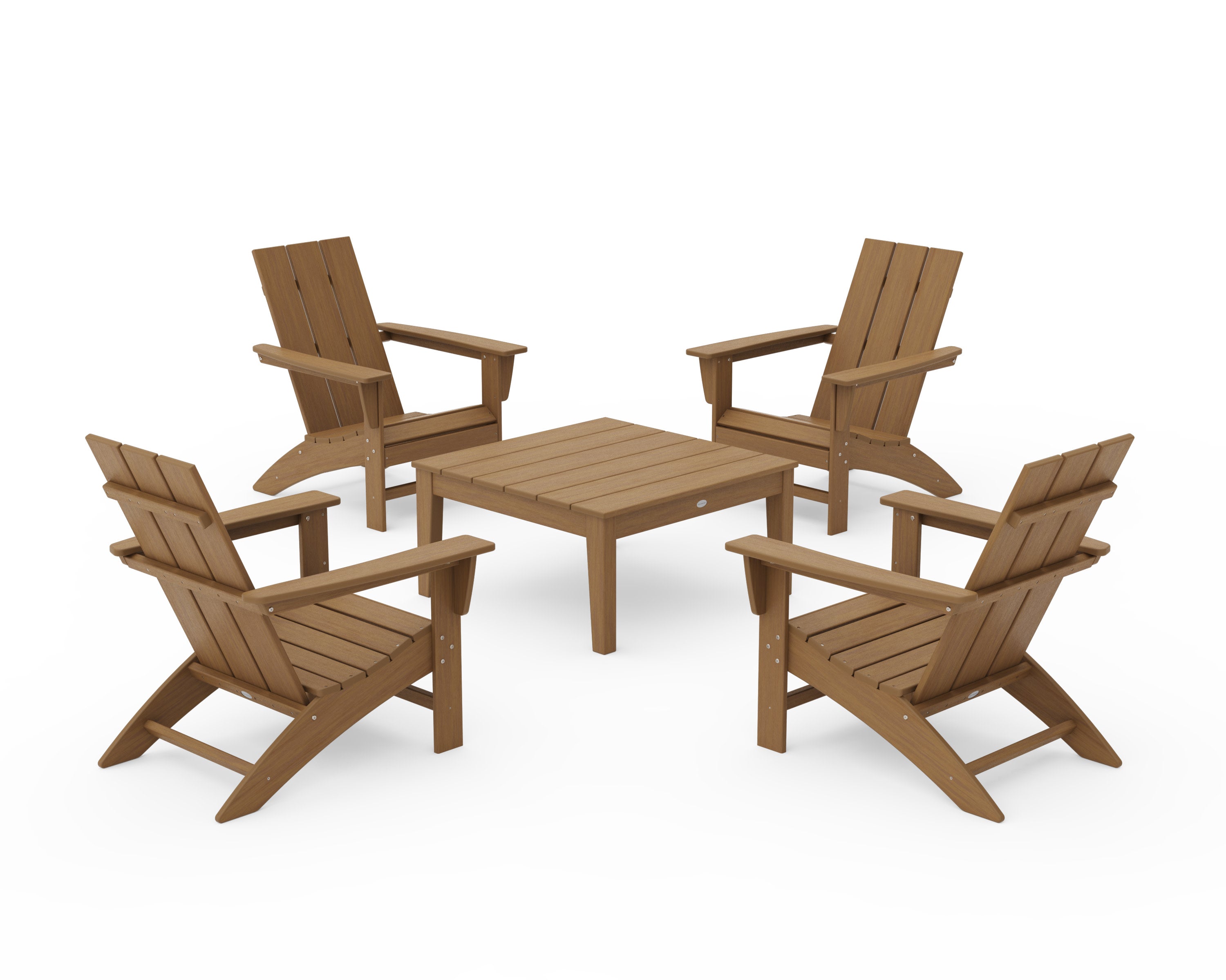 5-Piece Modern Adirondack Chair Conversation Set with 36" Conversation Table in Natural