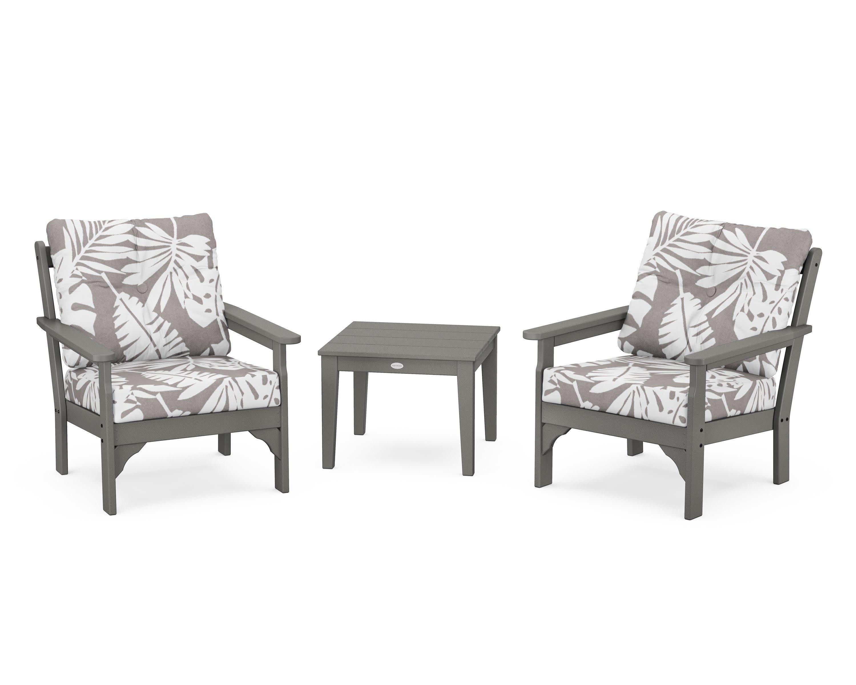 Vineyard 3-Piece Deep Seating Set in Slate Grey / Leaf Grey Mist