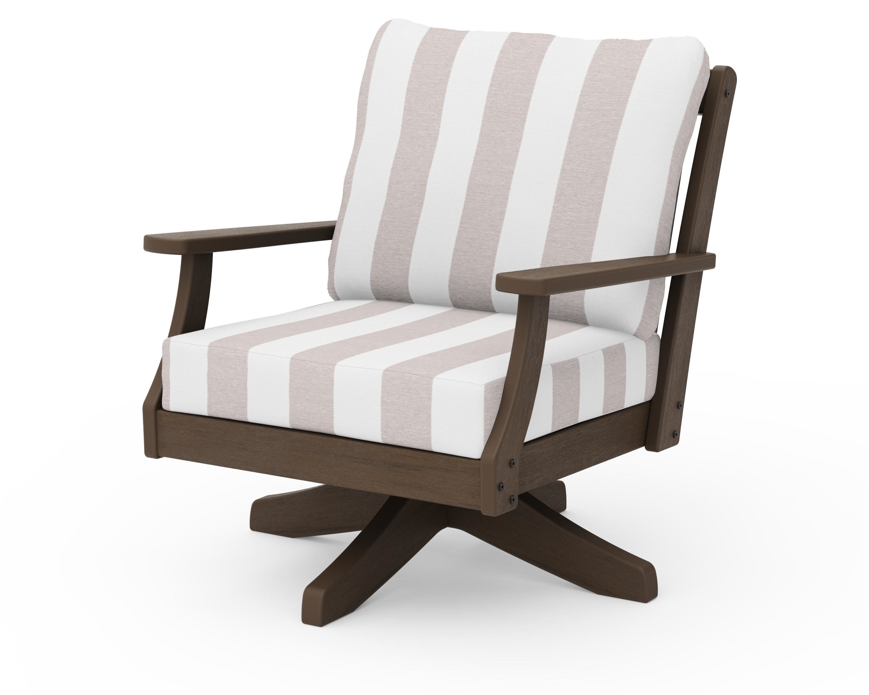 Braxton Deep Seating Swivel Chair in Kona / Cabana Stripe Dune Burlap
