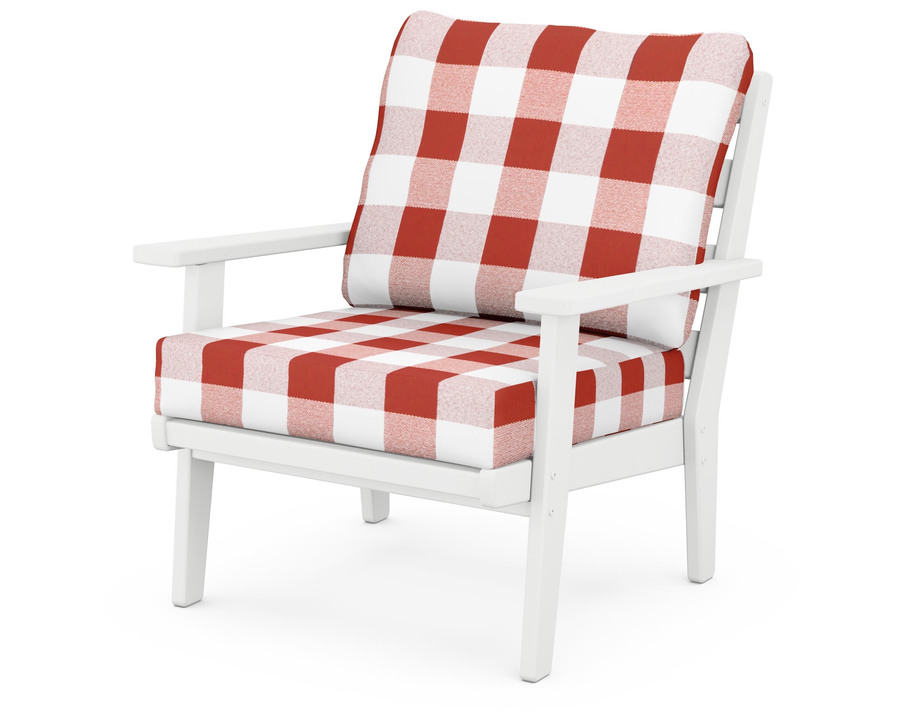 Grant Park Deep Seating Chair in White / Buffalo Plaid Crimson