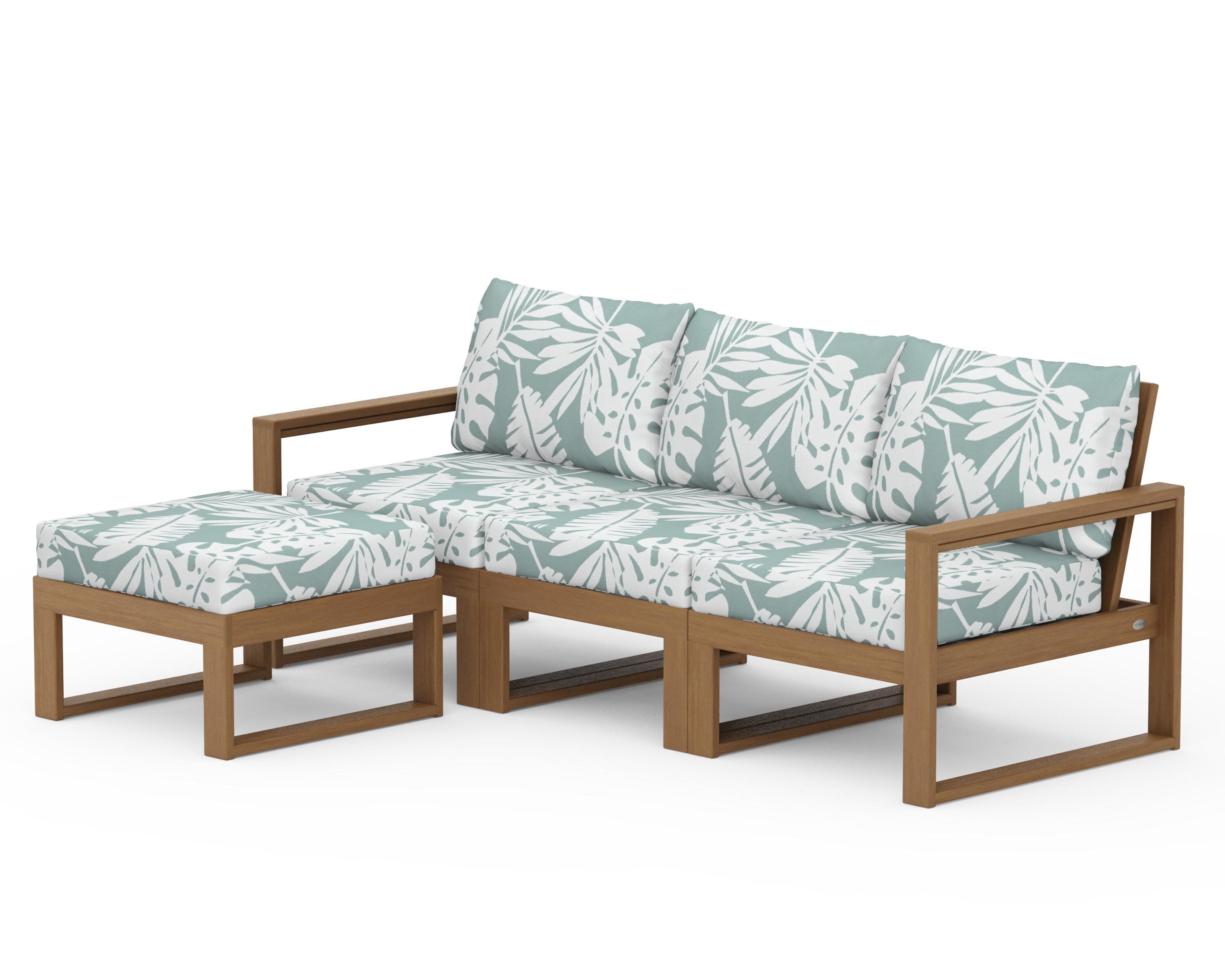 EDGE 4-Piece Modular Deep Seating Set with Ottoman in Natural / Leaf Glacier Spa