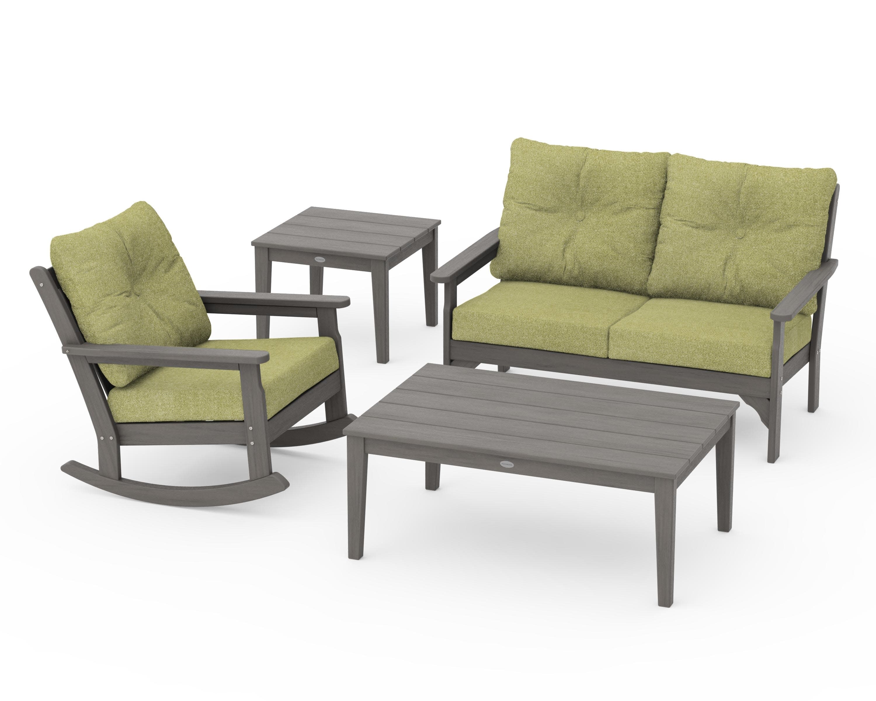 Vineyard 4-Piece Deep Seating Rocker Set in Driftwood / Chartreuse Boucle
