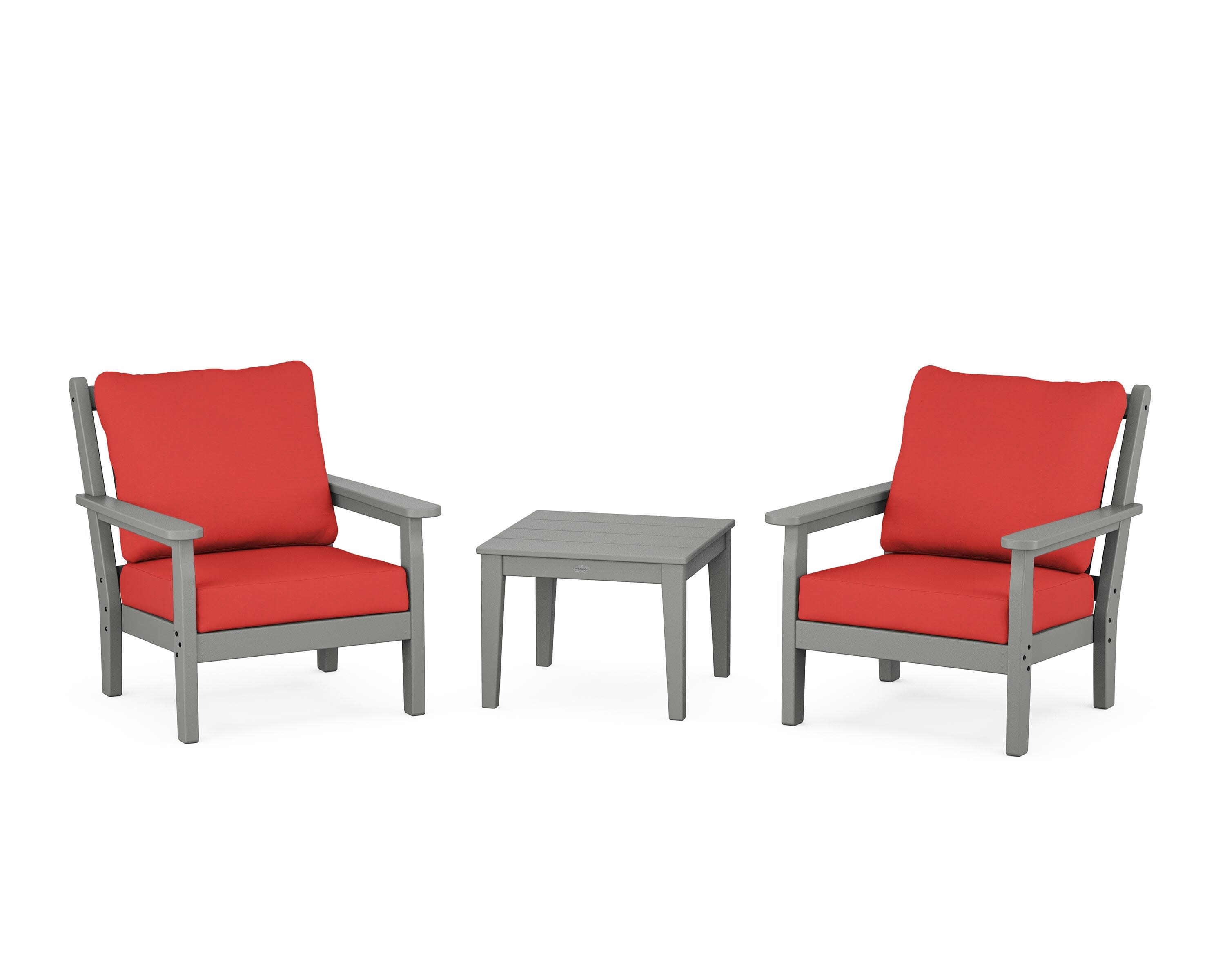 Chippendale 3-Piece Deep Seating Set in Slate Grey / Crimson Linen