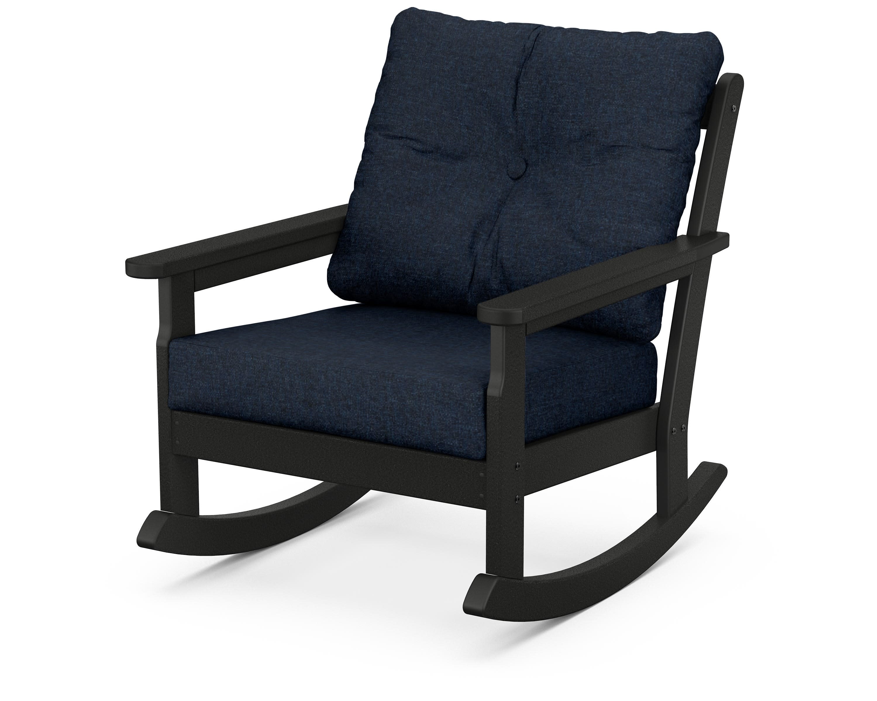 Vineyard Deep Seating Rocking Chair in Black / Marine Indigo