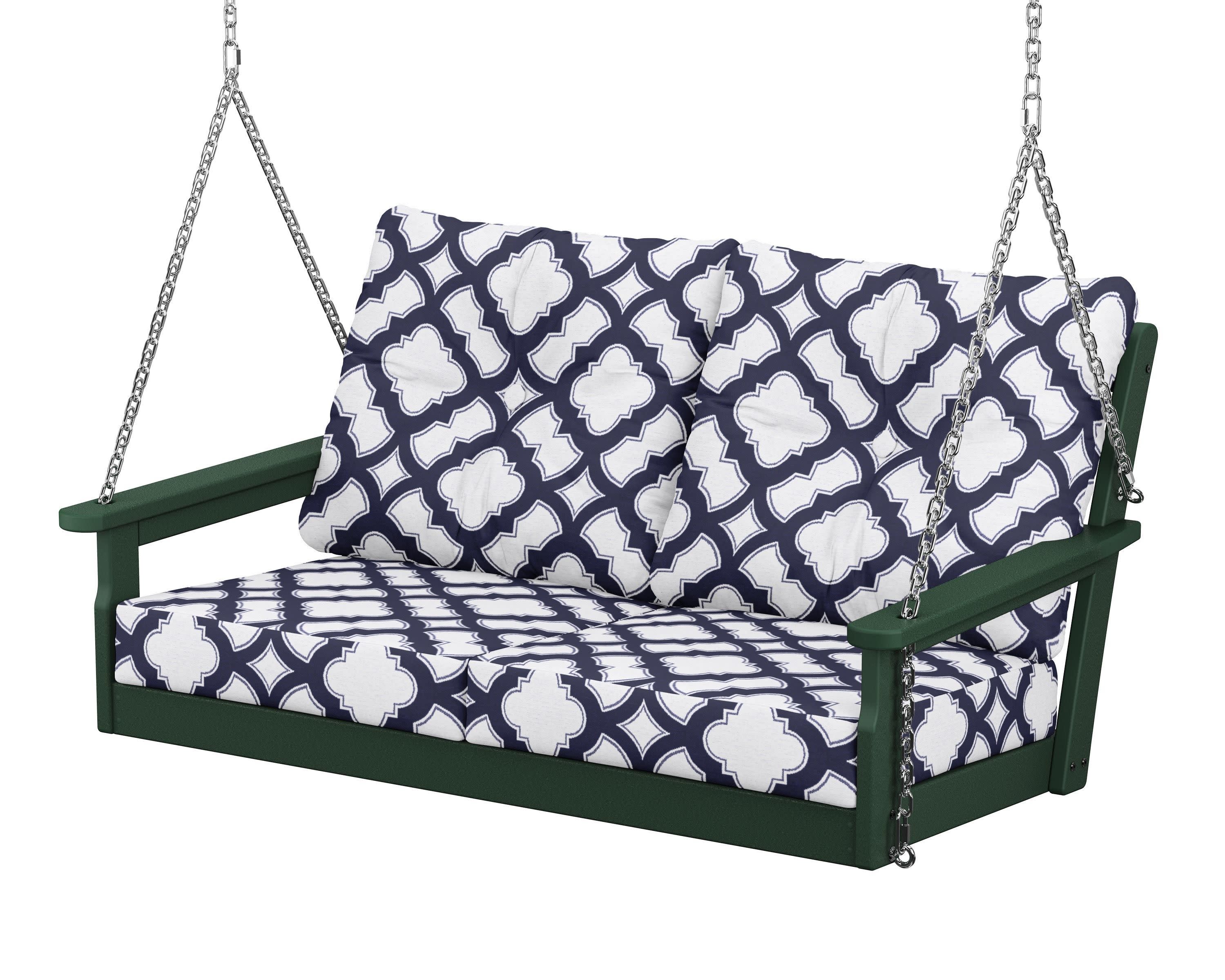 Vineyard Deep Seating Swing in Green / Trellis Navy