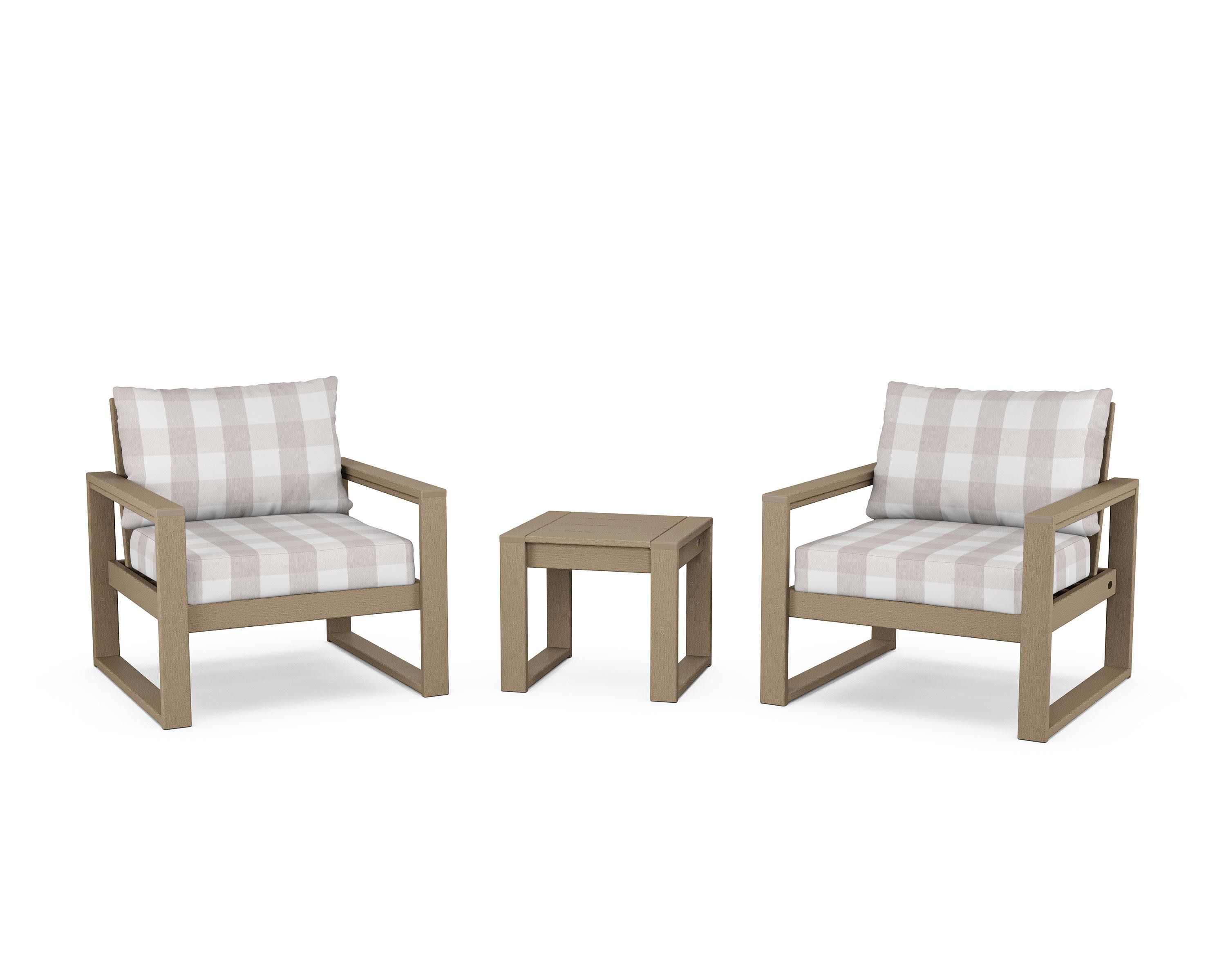 EDGE Sectional 3-Piece Deep Seating Set in Vintage Sahara / Buffalo Plaid Dune Burlap