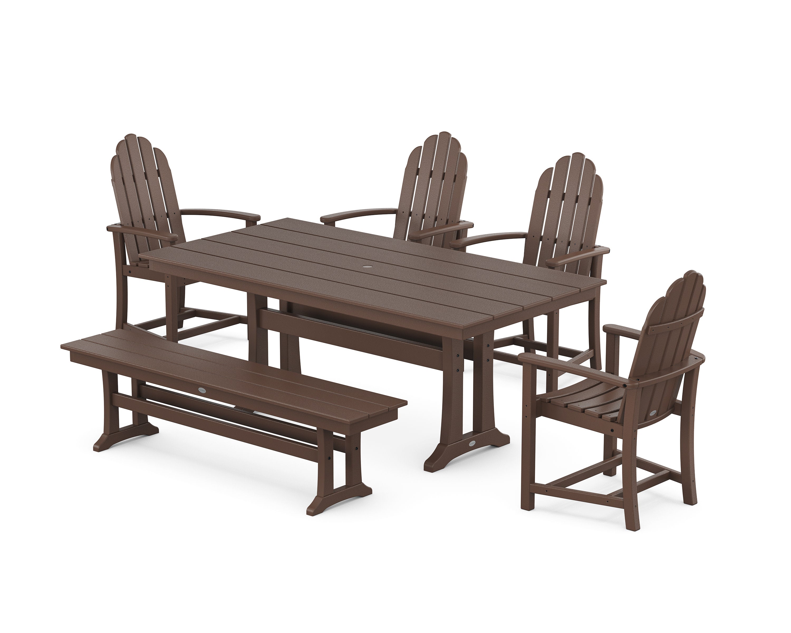Classic Adirondack 6-Piece Farmhouse Dining Set with Trestle Legs and Bench in Mahogany