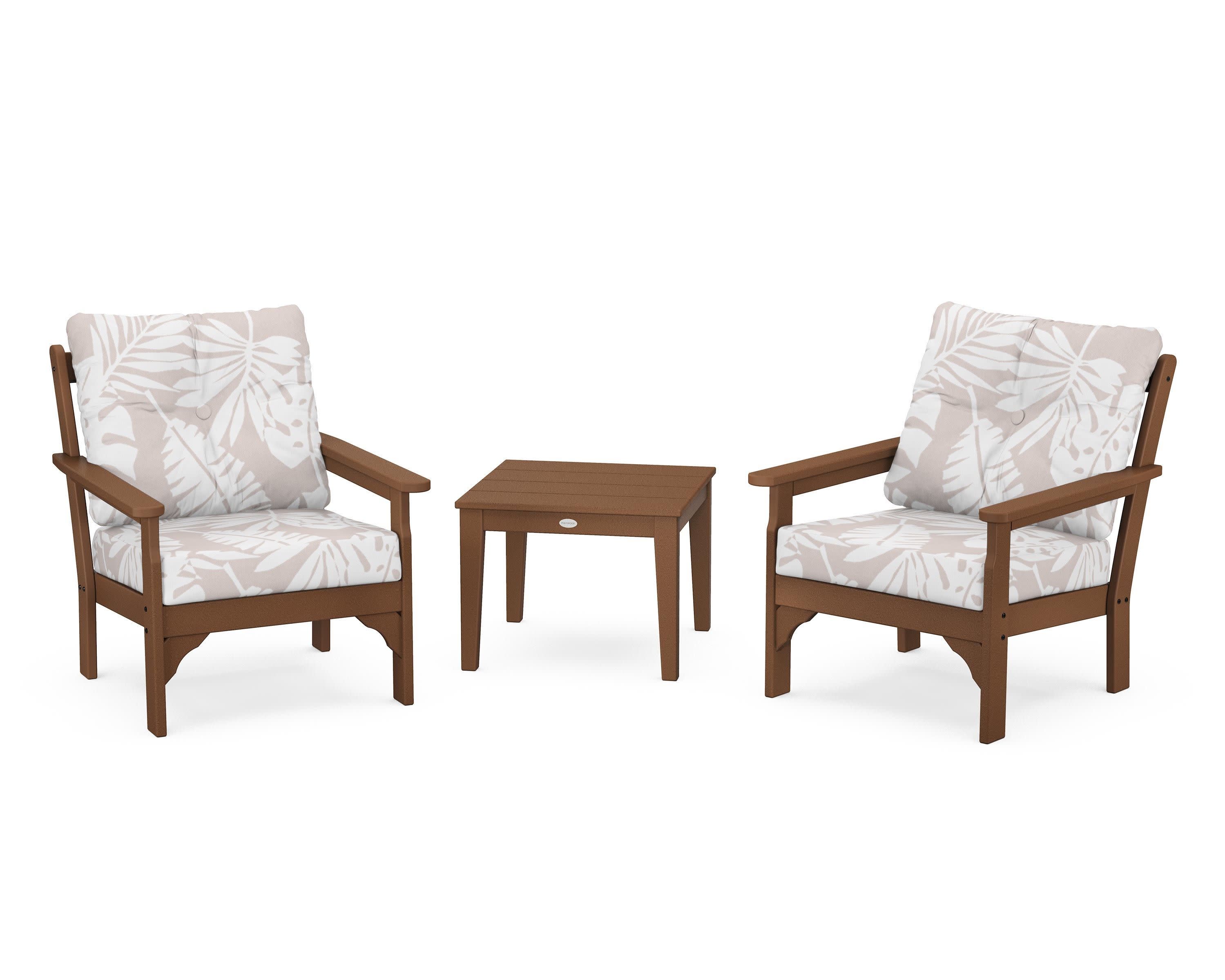 Vineyard 3-Piece Deep Seating Set in Teak / Leaf Dune Burlap